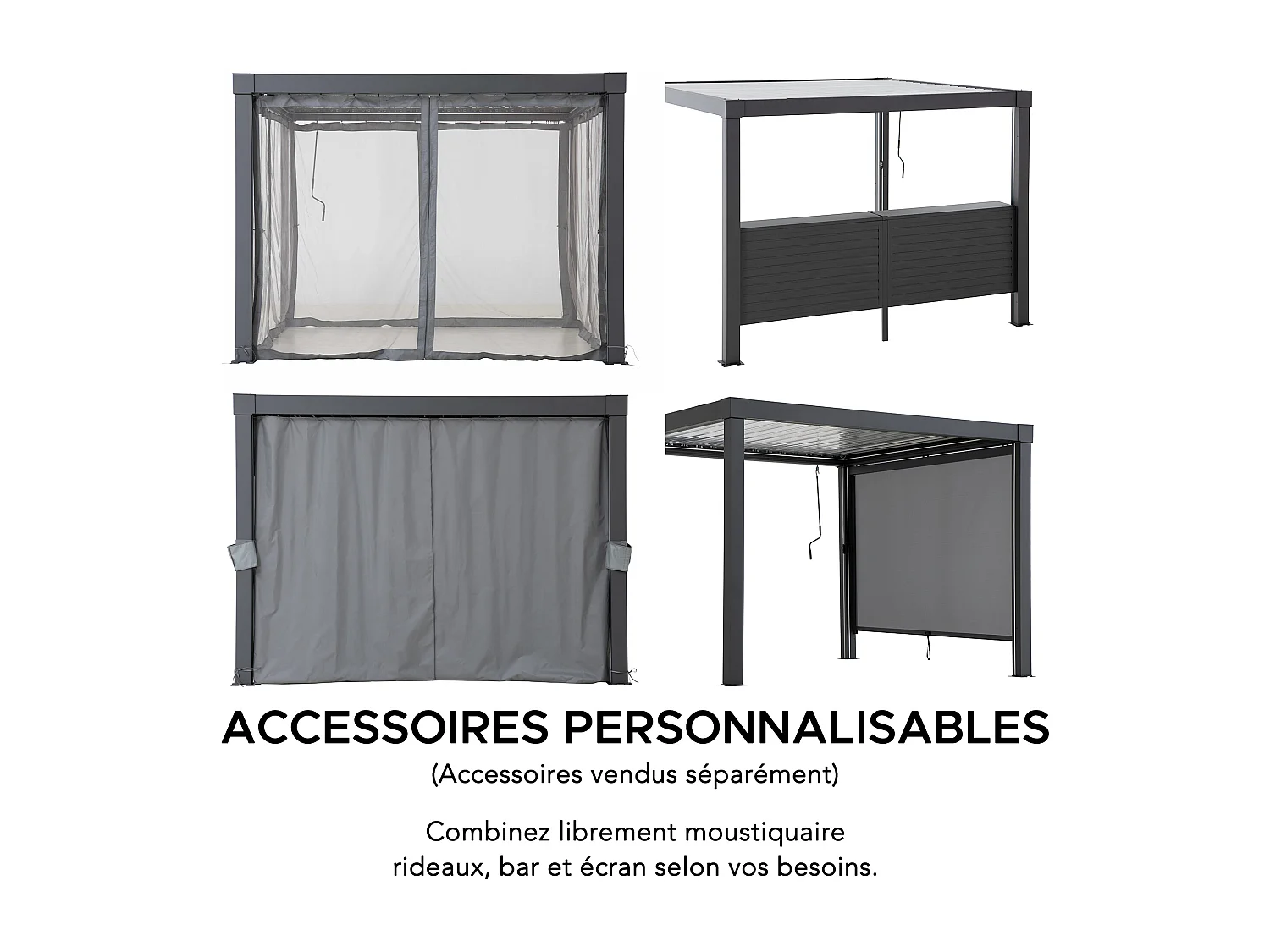 Pergola à lames avec éclairage LED solaire et toit réglable Matterhorn 306 cm x 306 cm