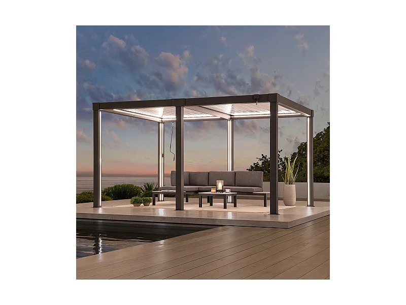 Pergola à lames avec éclairage LED solaire et toit réglable Matterhorn 406 cm x 306 cm