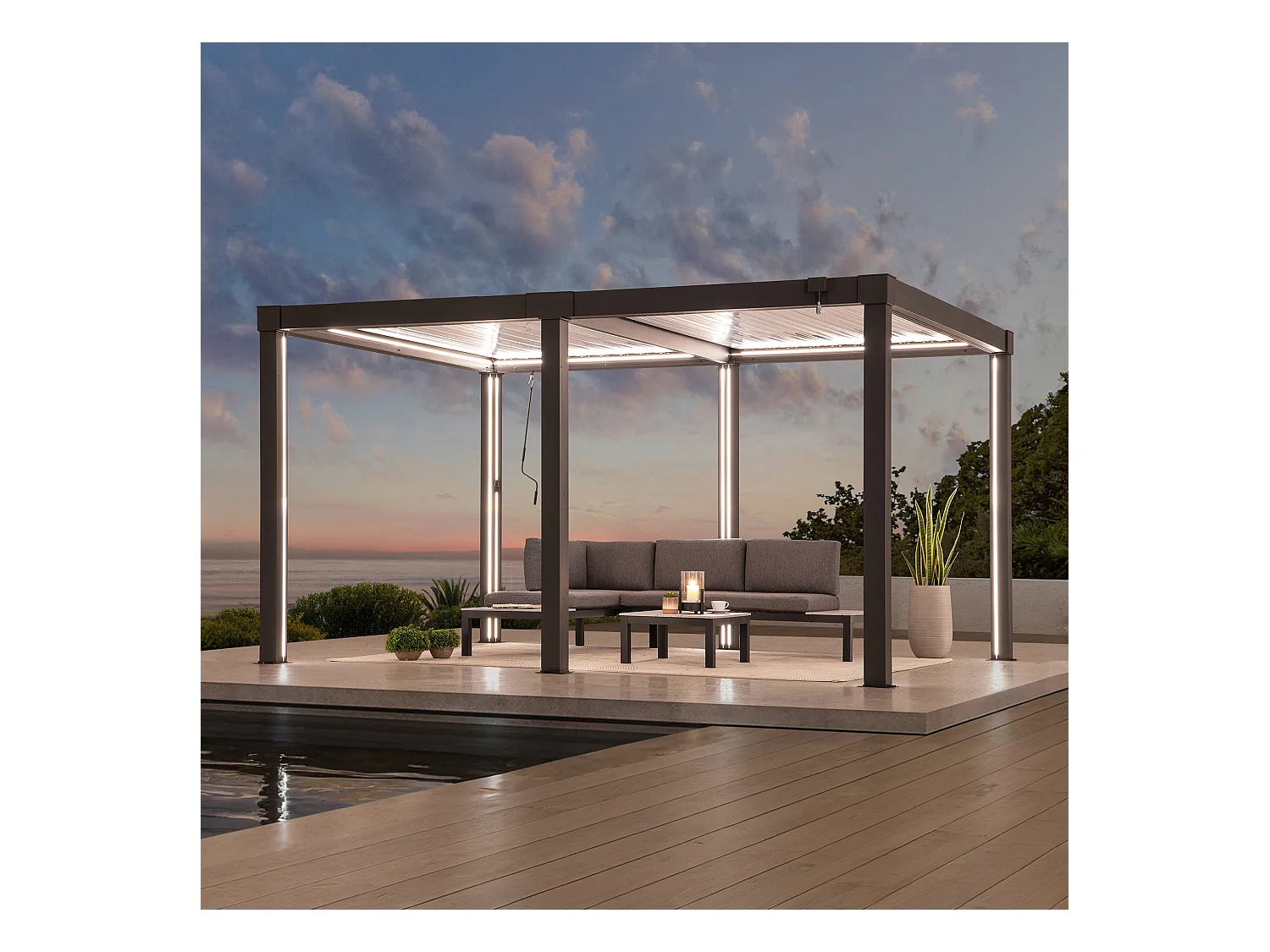 Pergola à lames avec éclairage LED solaire et toit réglable Matterhorn 406 cm x 306 cm