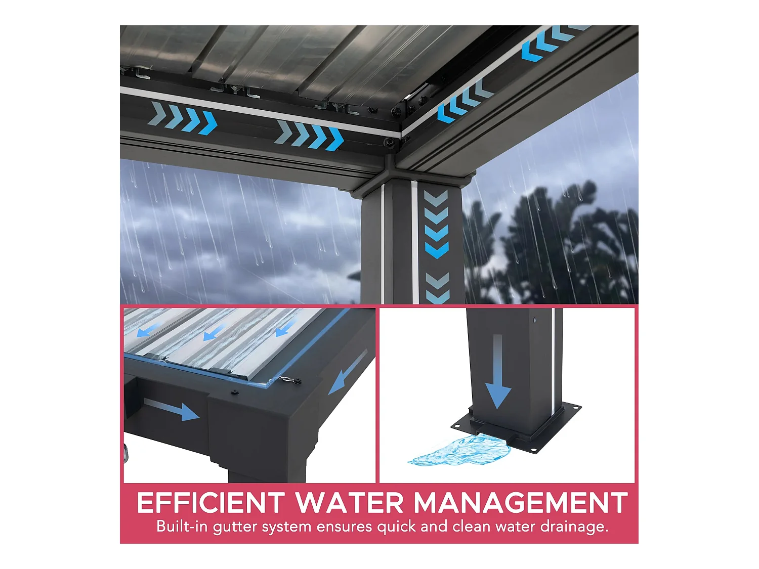 Pergola à lames avec éclairage LED solaire et toit réglable Matterhorn 406 cm x 306 cm