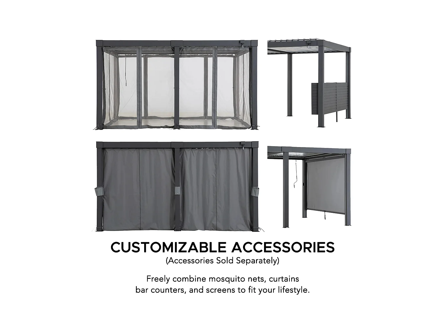 Pergola à lames avec éclairage LED solaire et toit réglable Matterhorn 406 cm x 306 cm