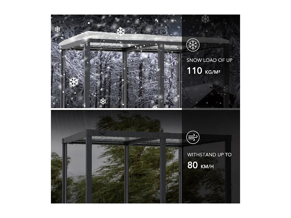 Pergola à lames avec éclairage LED solaire et toit réglable Matterhorn 406 cm x 306 cm