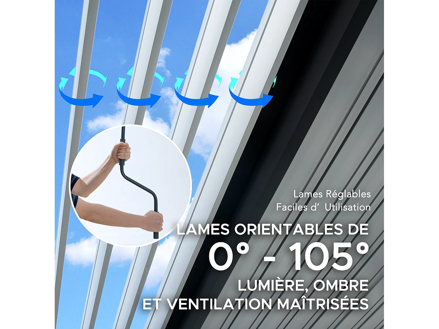 Pergola à lames avec éclairage LED solaire et toit réglable Matterhorn 406 cm x 306 cm