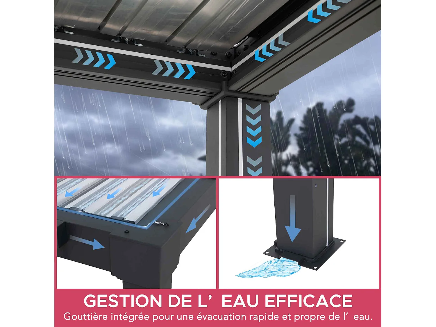 Pergola à lames avec éclairage LED solaire et toit réglable Matterhorn 406 cm x 306 cm