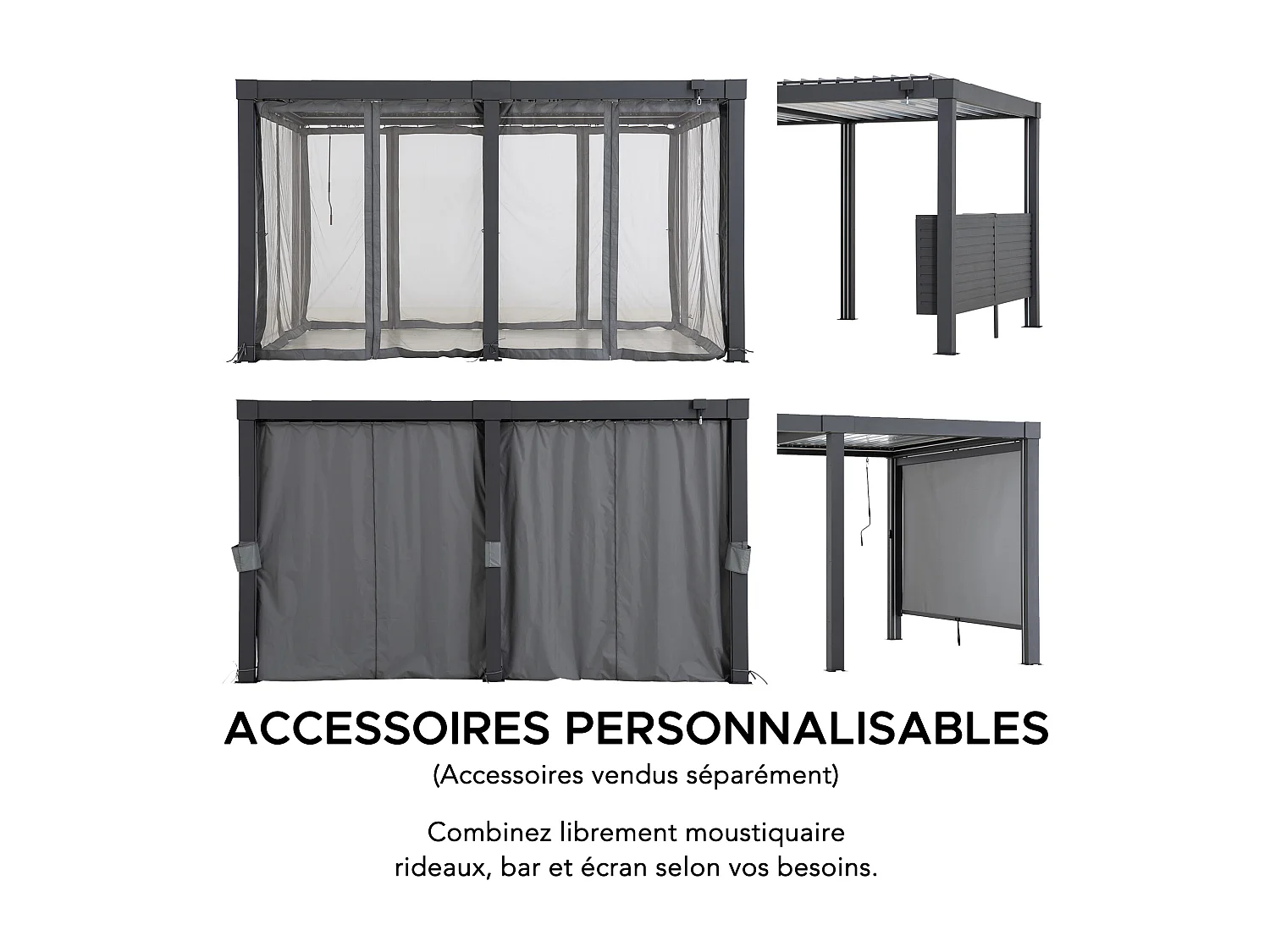 Pergola à lames avec éclairage LED solaire et toit réglable Matterhorn 406 cm x 306 cm