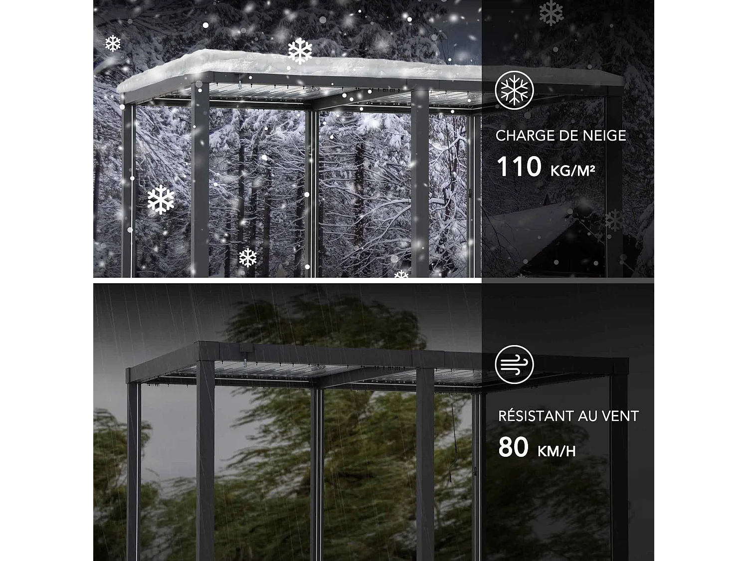 Pergola à lames avec éclairage LED solaire et toit réglable Matterhorn 406 cm x 306 cm