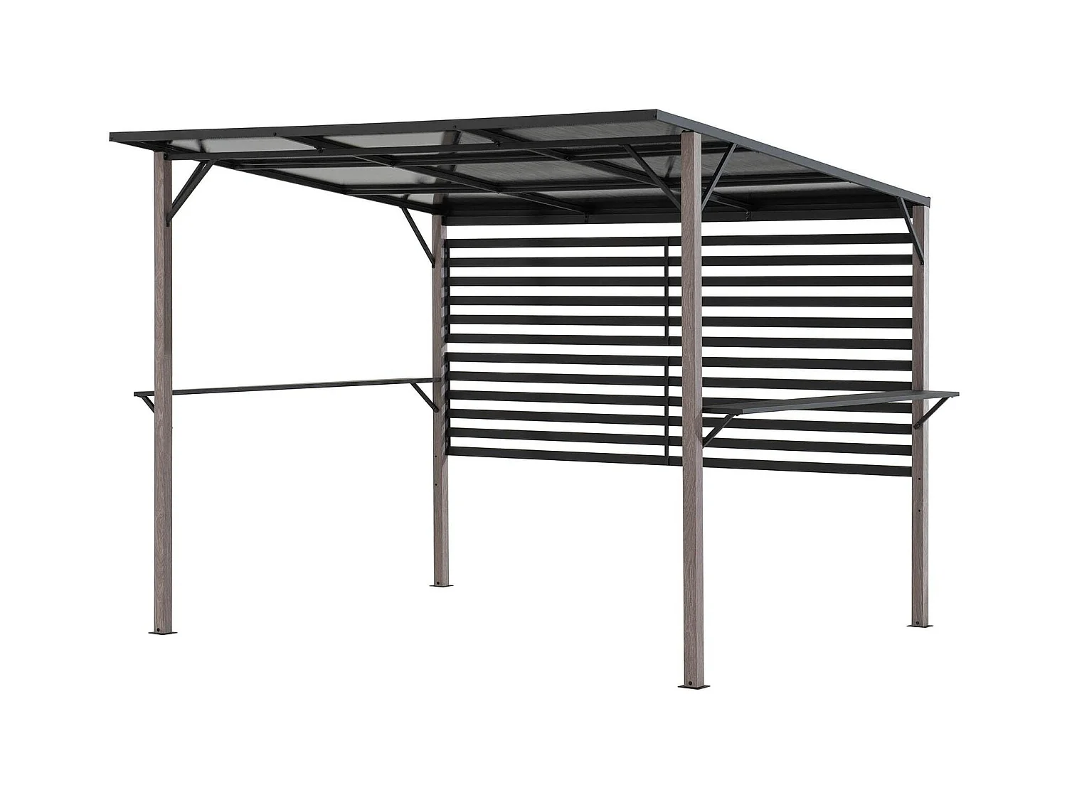 Pergola en métal avec toit en polycarbonate et brise-vue 282cm x 252cm