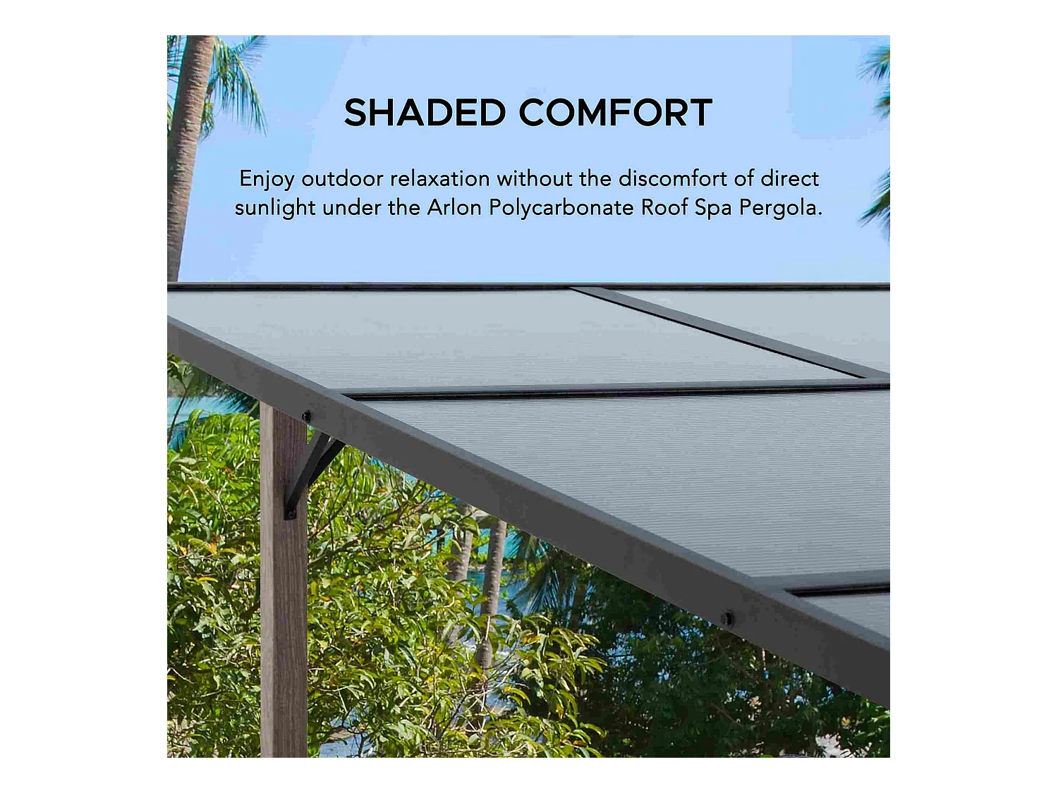 Pergola en métal avec toit en polycarbonate et brise-vue 282cm x 252cm