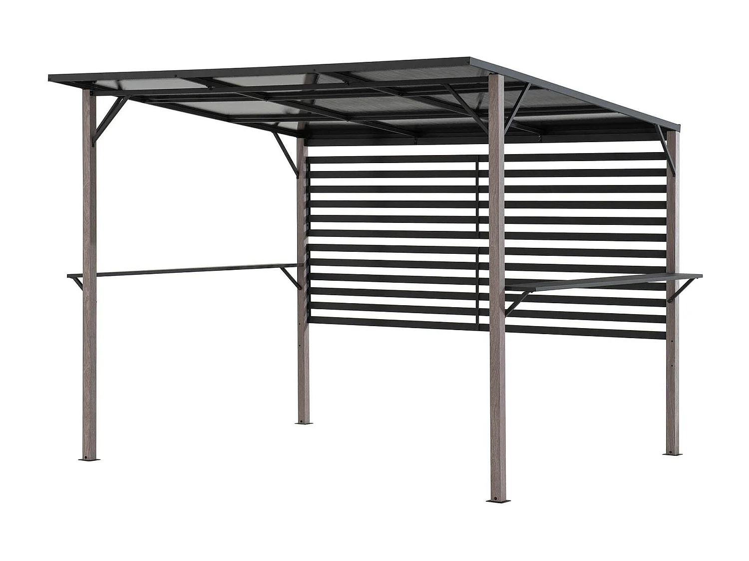 Pergola en métal avec toit en polycarbonate et brise-vue 282cm x 252cm