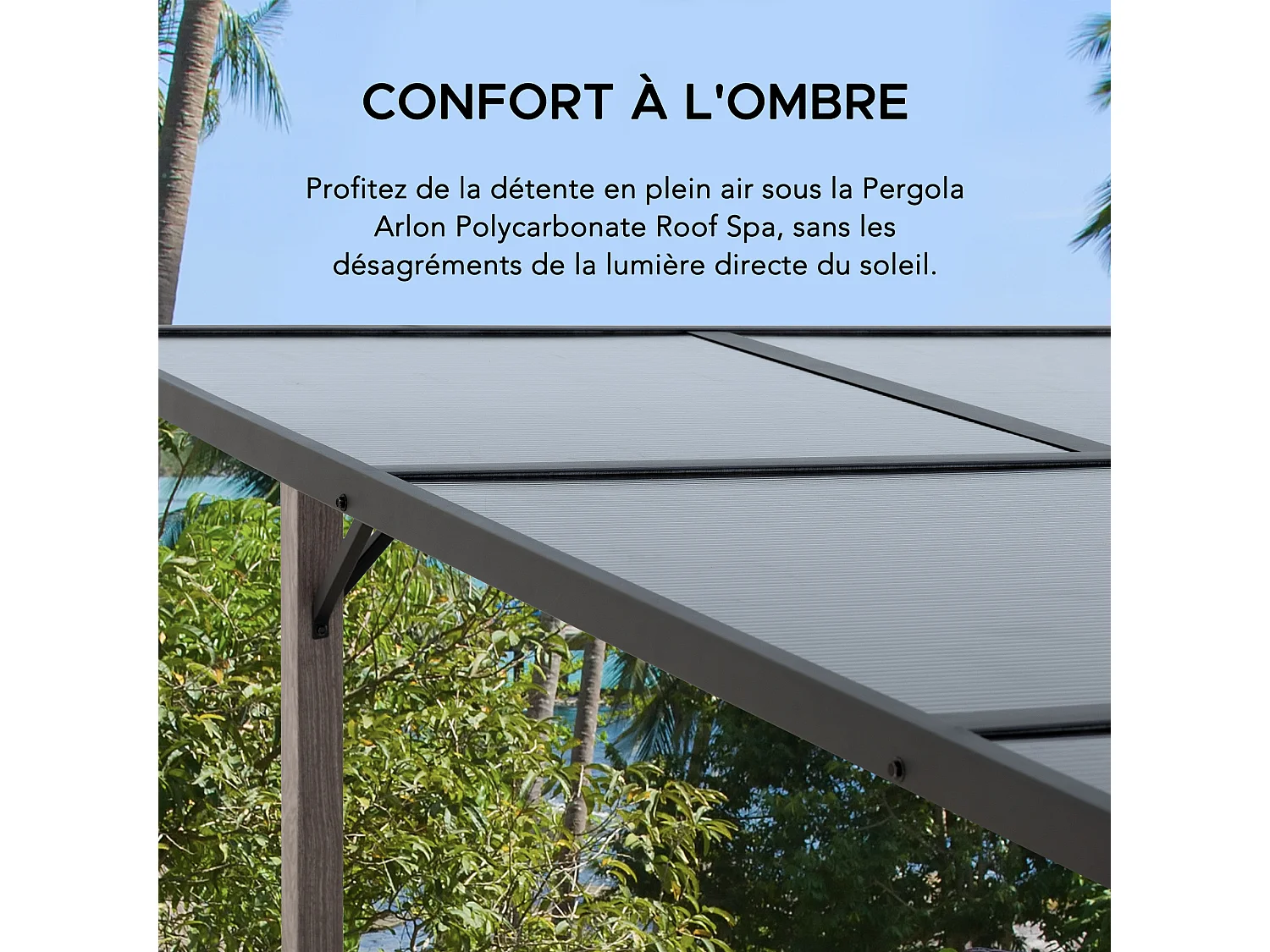 Pergola en métal avec toit en polycarbonate et brise-vue 282cm x 252cm