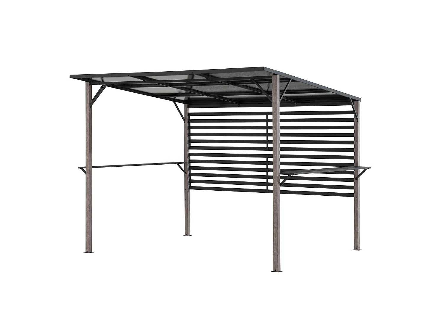Pergola en métal avec toit en polycarbonate et brise-vue 282cm x 252cm