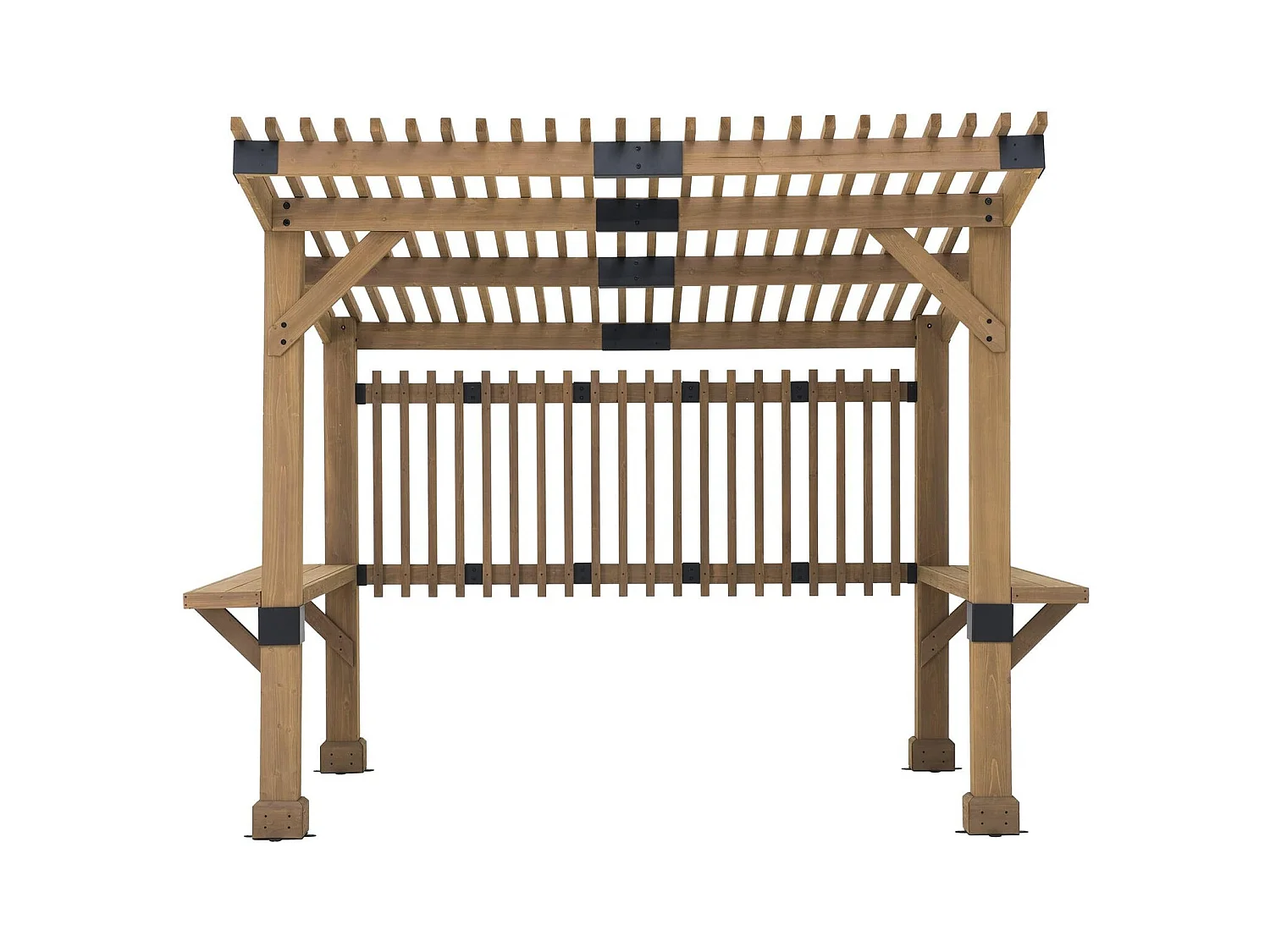 Pergola d'extérieur en cèdre avec brise-vue et étagères KRONE 305 cm x 331 cm