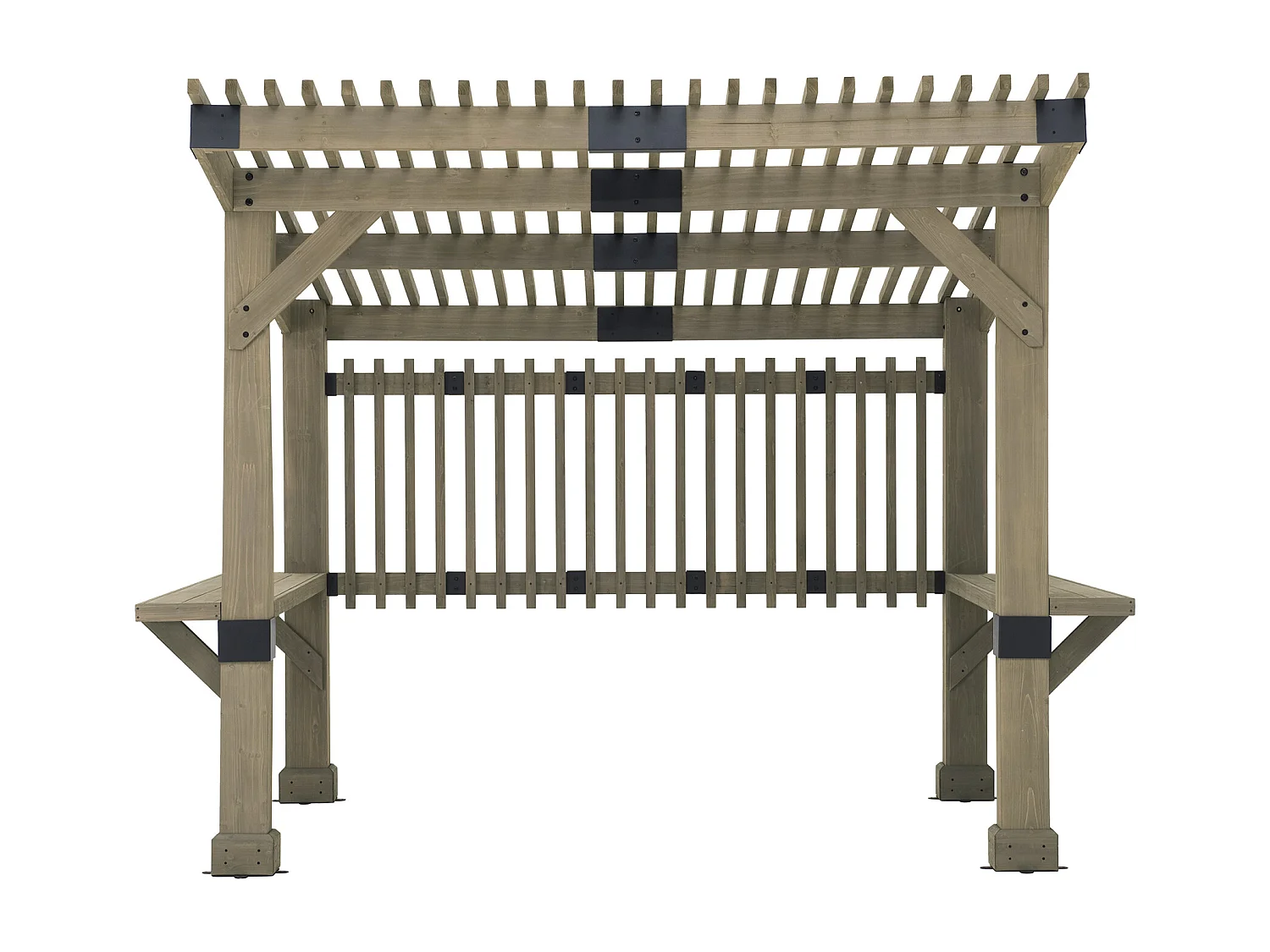 Pergola d'extérieur en cèdre avec brise-vue et étagères KRONE 305 cm x 331 cm