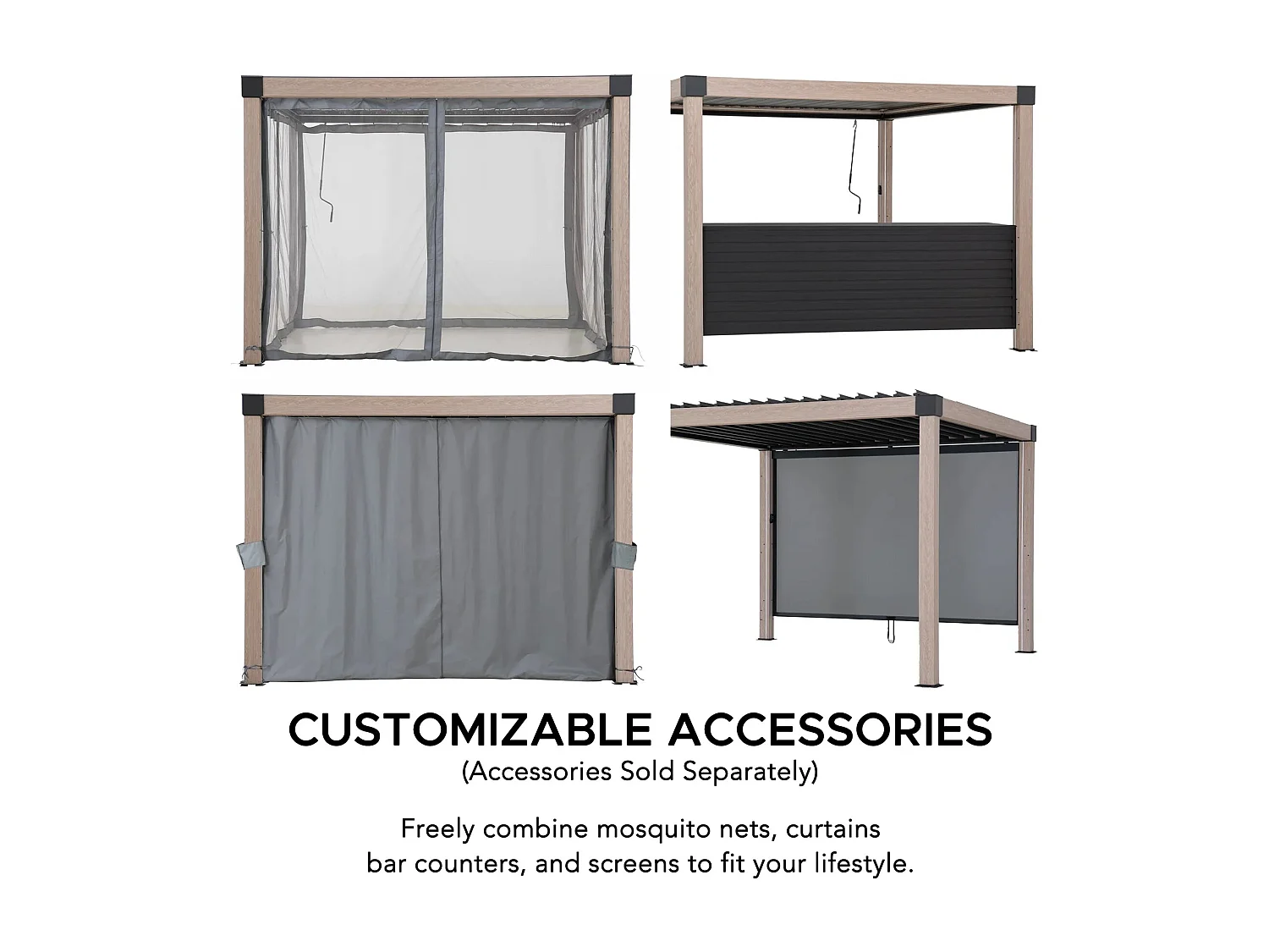 Pergola à lames avec éclairage LED solaire et toit réglable en similibois Matterhorn 306 cm x 306 cm