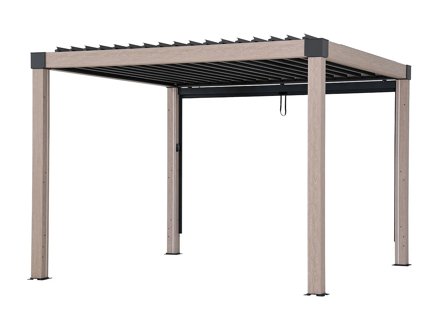 Pergola à lames avec éclairage LED solaire et toit réglable en similibois Matterhorn 306 cm x 306 cm