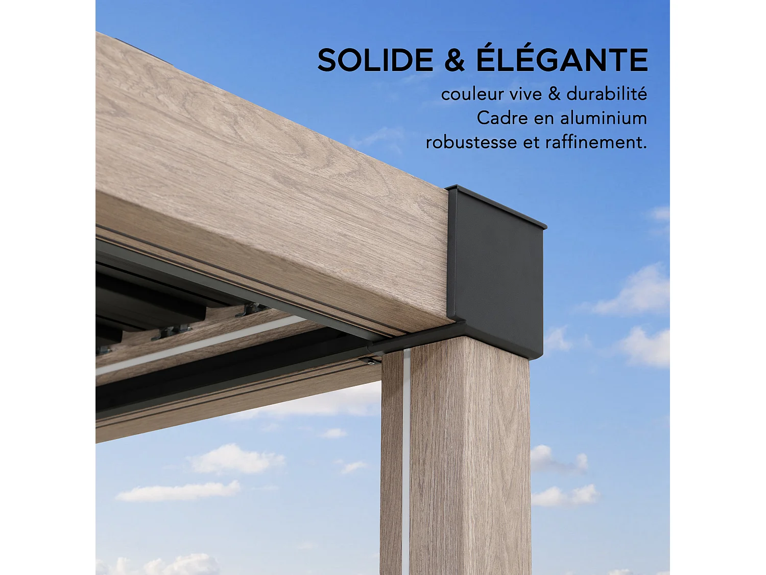Pergola à lames avec éclairage LED solaire et toit réglable en similibois Matterhorn 306 cm x 306 cm