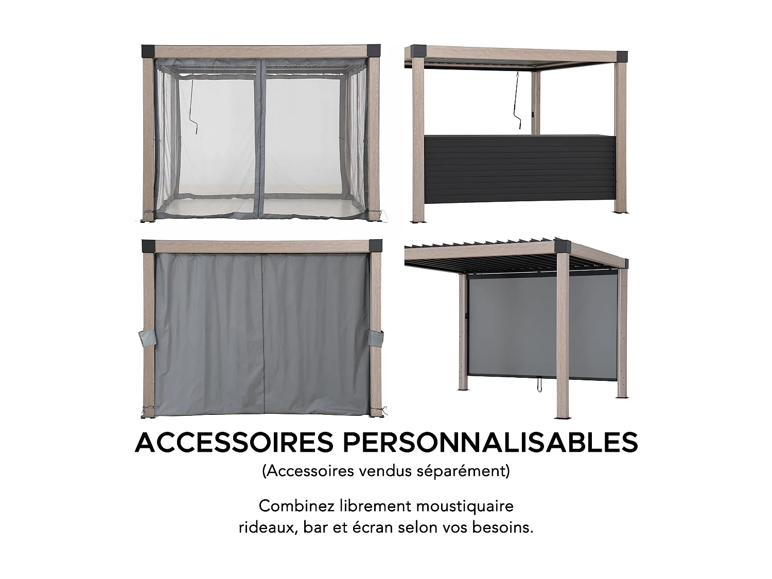 Pergola à lames avec éclairage LED solaire et toit réglable en similibois Matterhorn 306 cm x 306 cm