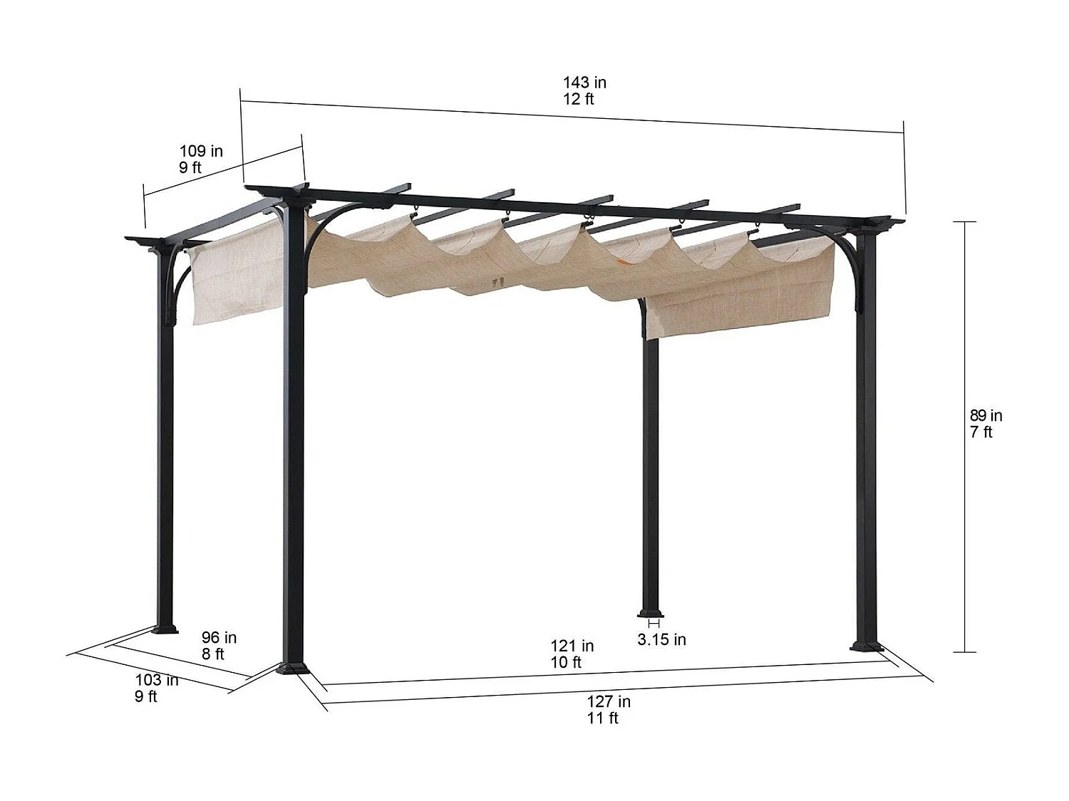 Pergola rétractable en acier avec toit beige pour jardin GIONA 277 cm x 363 cm