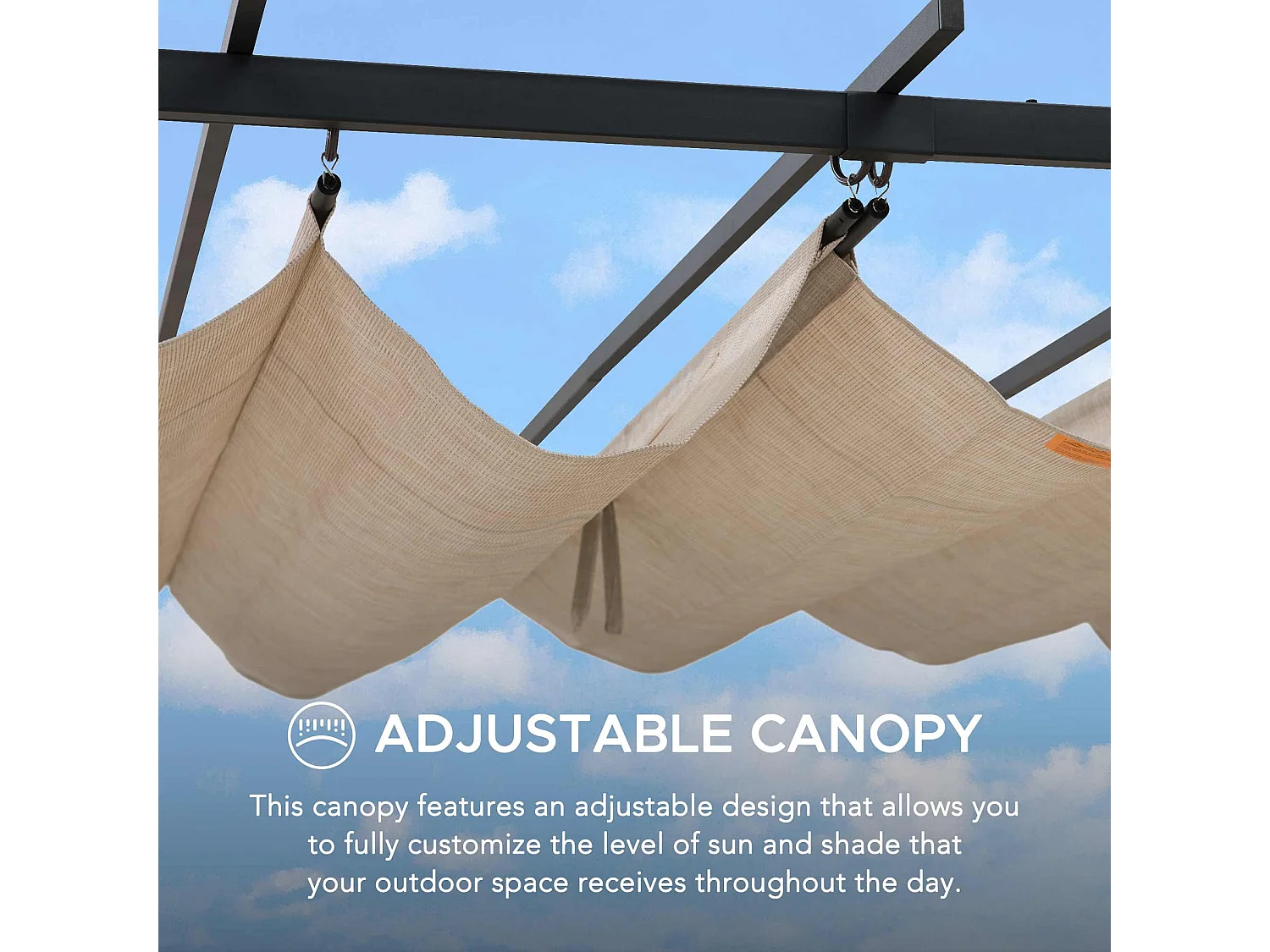 Pergola rétractable en acier avec toit beige pour jardin GIONA 277 cm x 363 cm