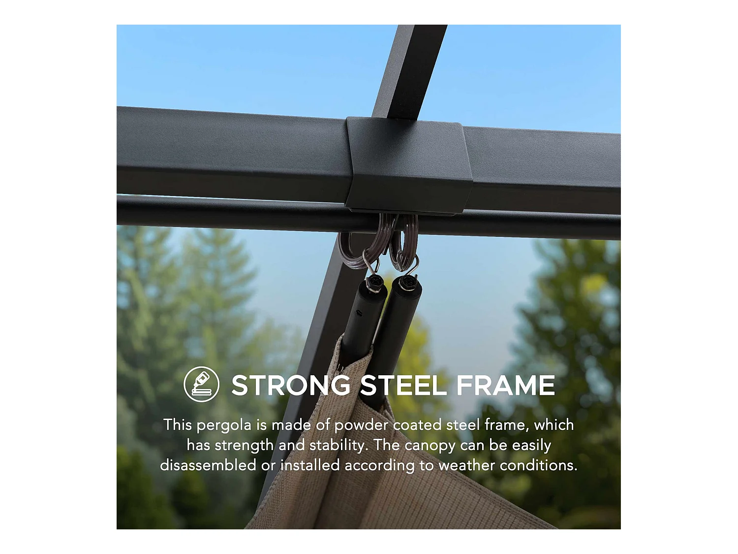 Pergola rétractable en acier avec toit beige pour jardin GIONA 277 cm x 363 cm