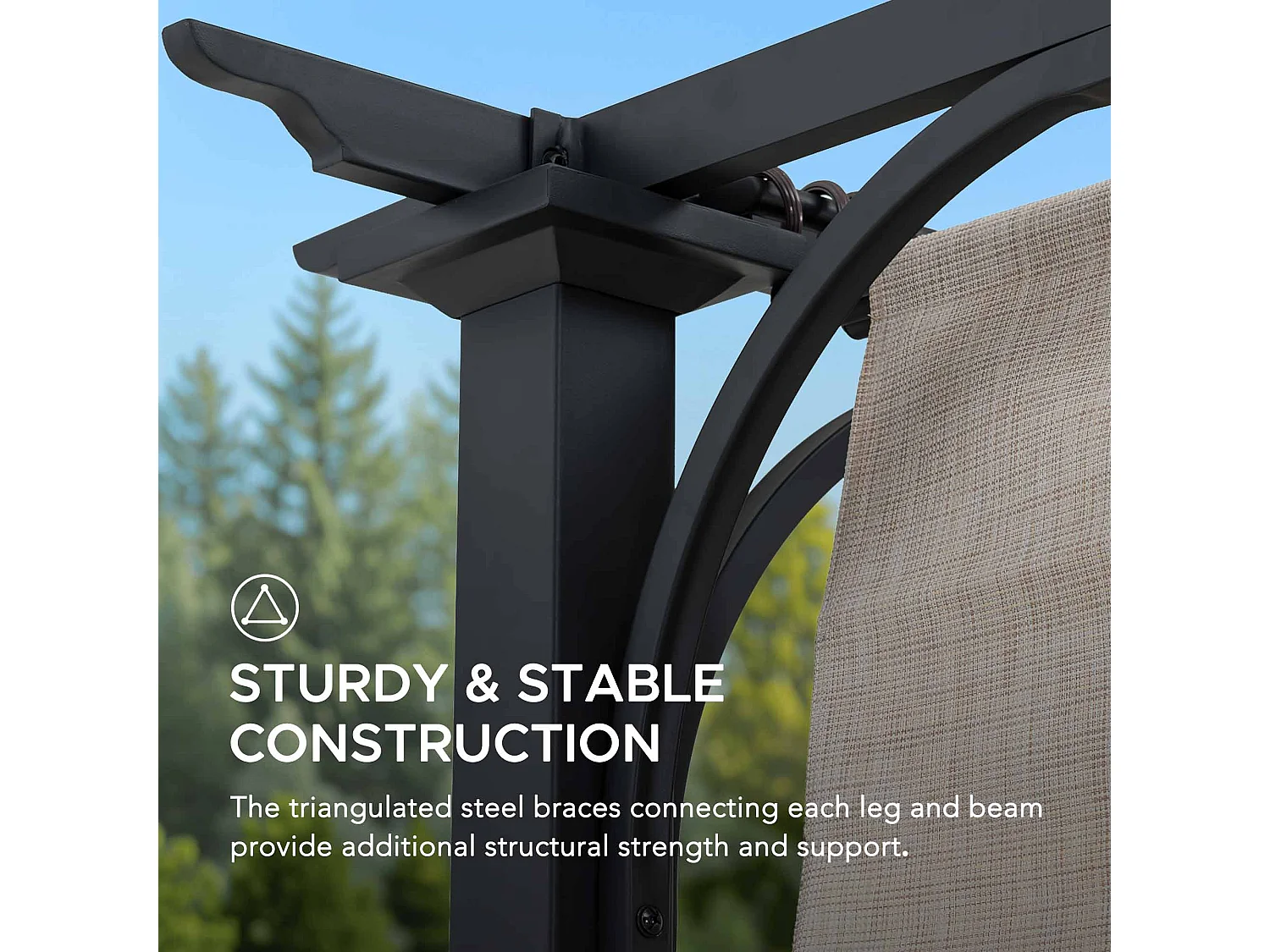 Pergola rétractable en acier avec toit beige pour jardin GIONA 277 cm x 363 cm