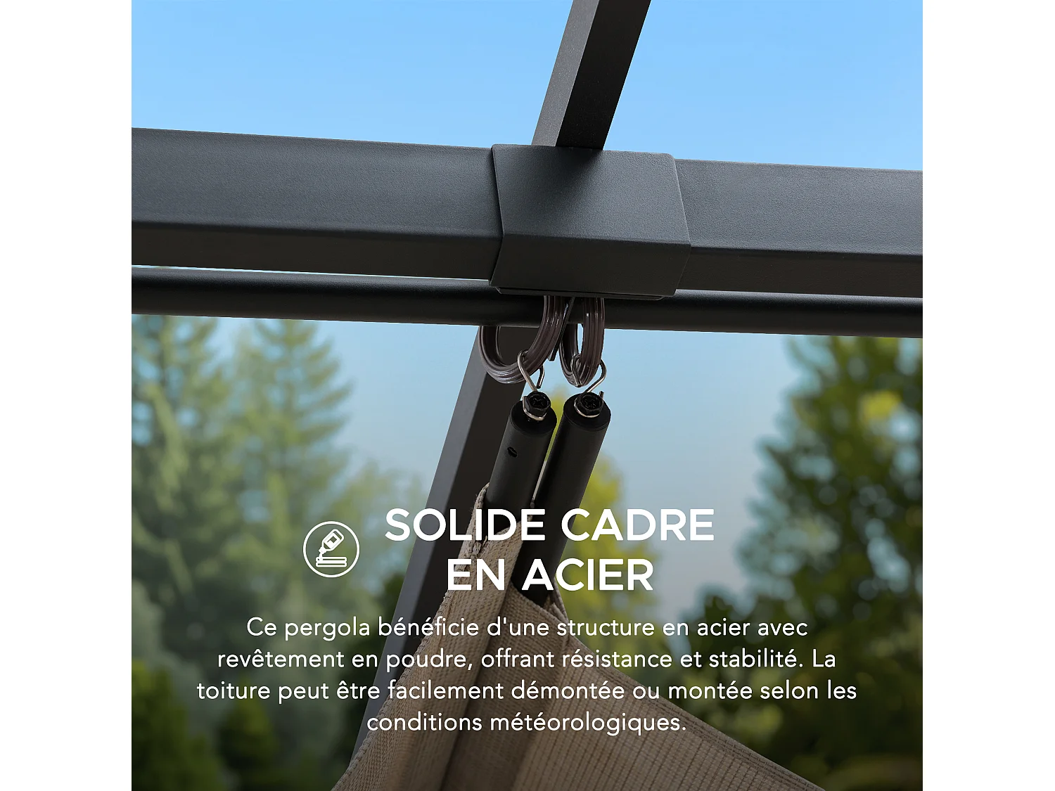 Pergola rétractable en acier avec toit beige pour jardin GIONA 277 cm x 363 cm