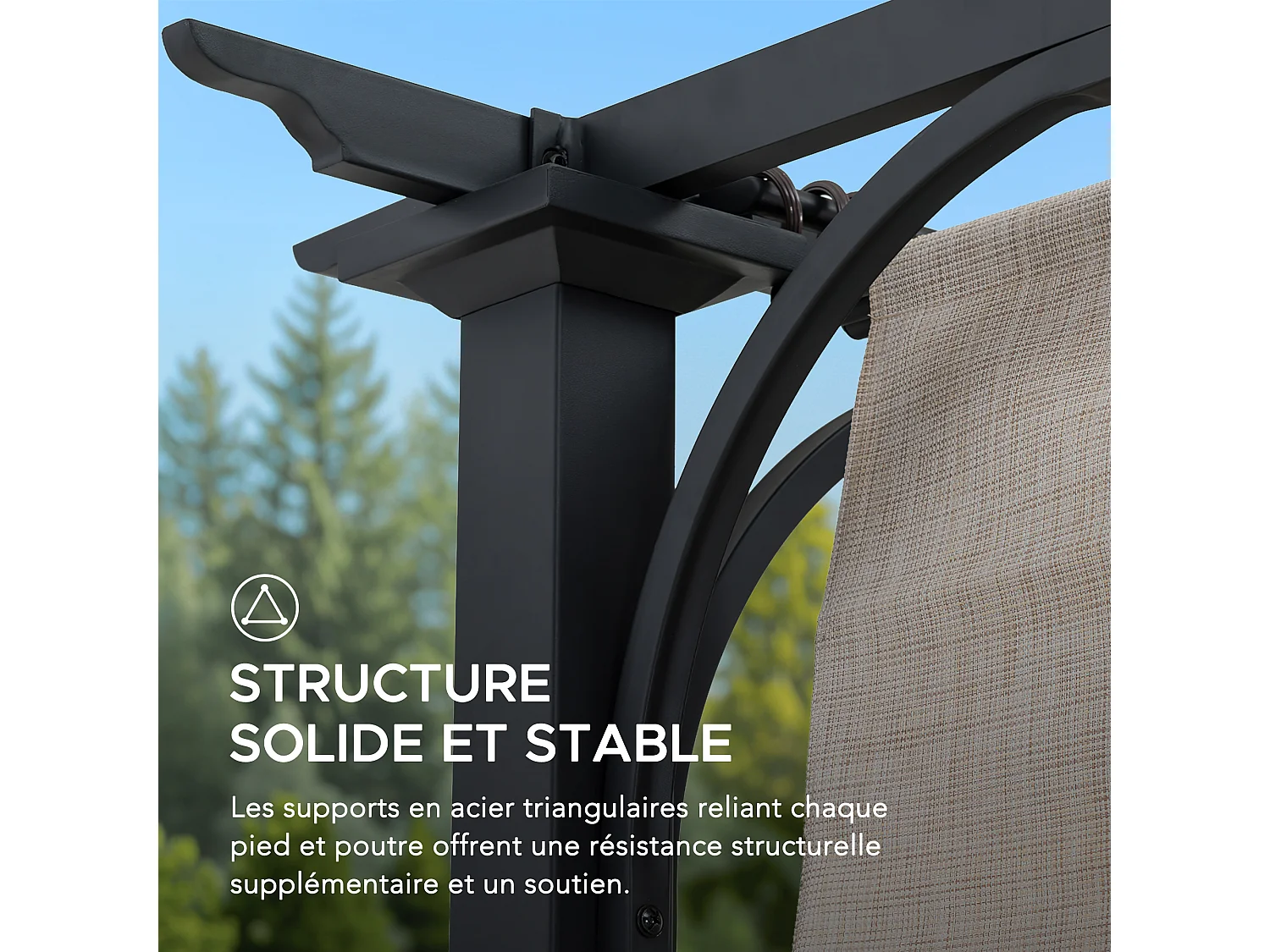 Pergola rétractable en acier avec toit beige pour jardin GIONA 277 cm x 363 cm