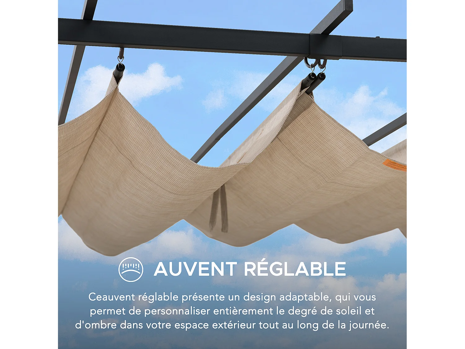 Pergola rétractable en acier avec toit beige pour jardin GIONA 277 cm x 363 cm