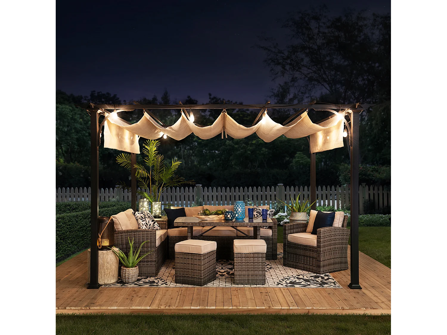Pergola rétractable en acier avec toit beige pour jardin GIONA 277 cm x 363 cm
