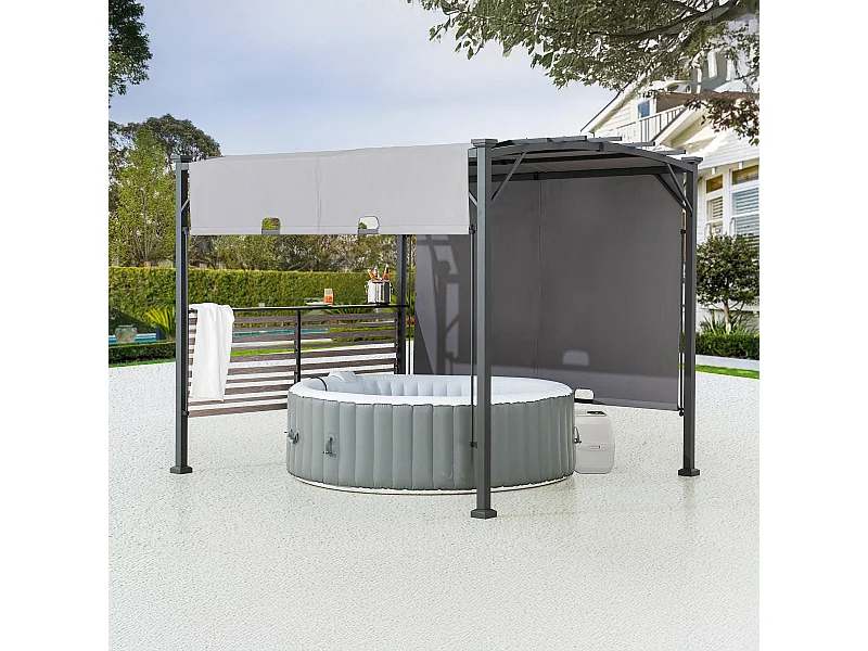 Pergola en métal avec toit à baldaquin réglable et étagère de bar TITOV 270 cm x 300 cm