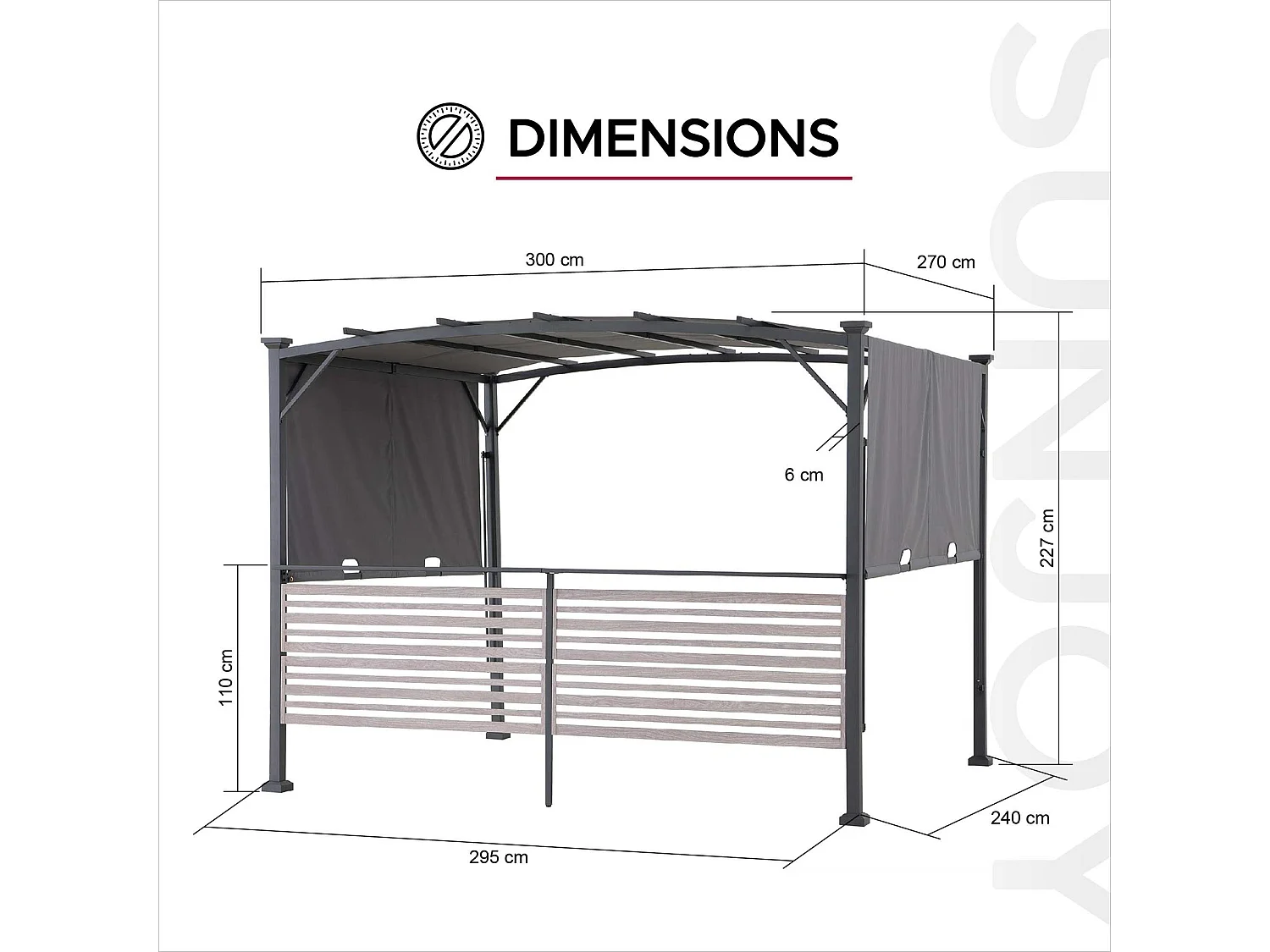 Pergola en métal avec toit à baldaquin réglable et étagère de bar TITOV 270 cm x 300 cm