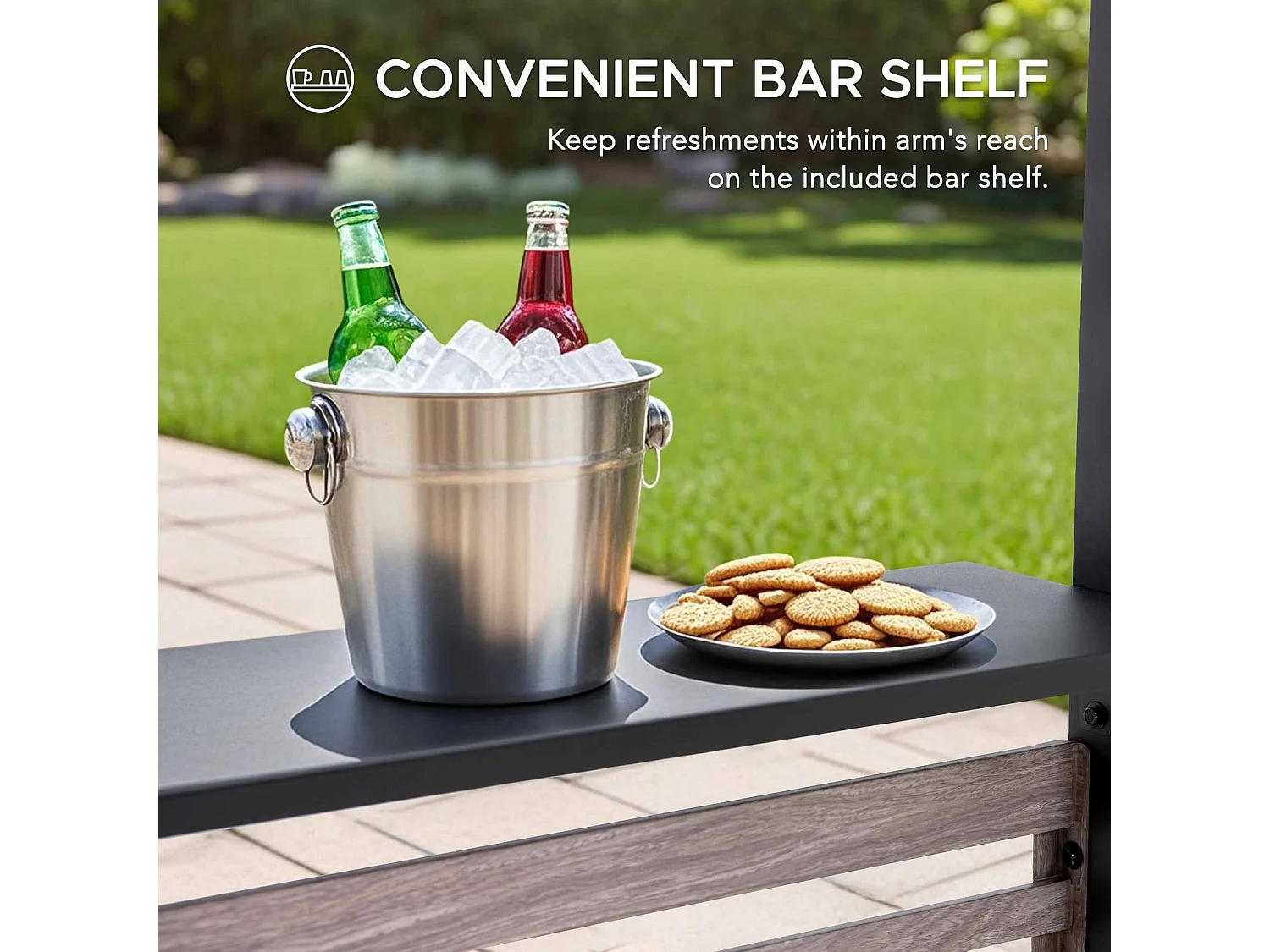 Pergola en métal avec toit à baldaquin réglable et étagère de bar TITOV 270 cm x 300 cm