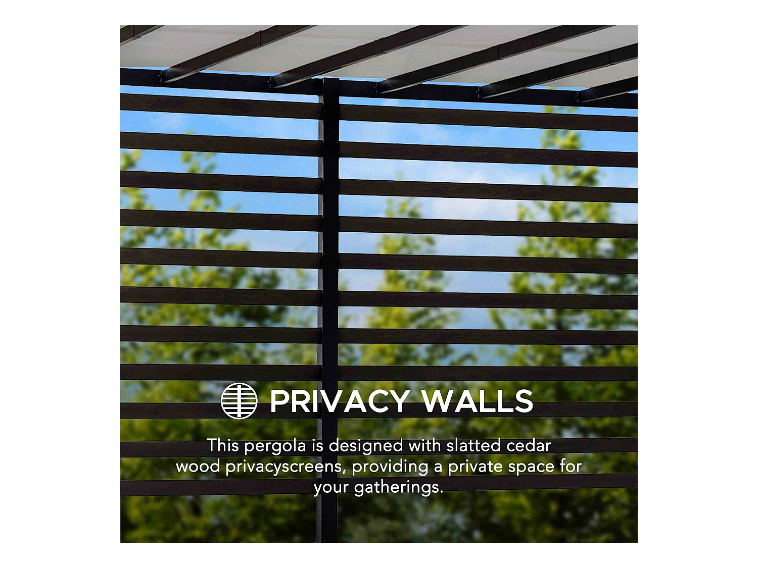 Kit pergola en acier avec auvent réglable blanc et mur d'intimité OETA 304 cm x 372 cm