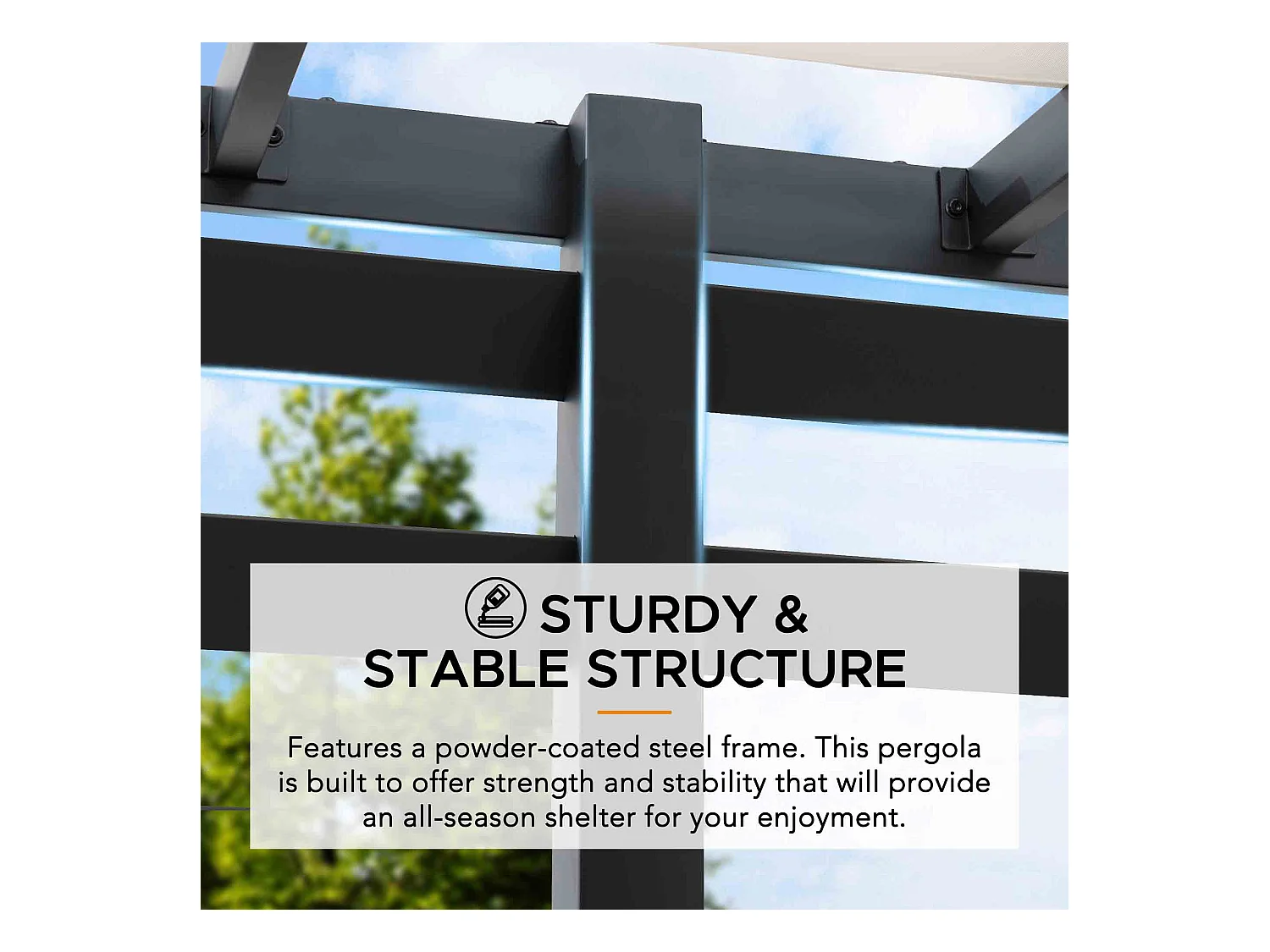 Kit pergola en acier avec auvent réglable blanc et mur d'intimité OETA 304 cm x 372 cm