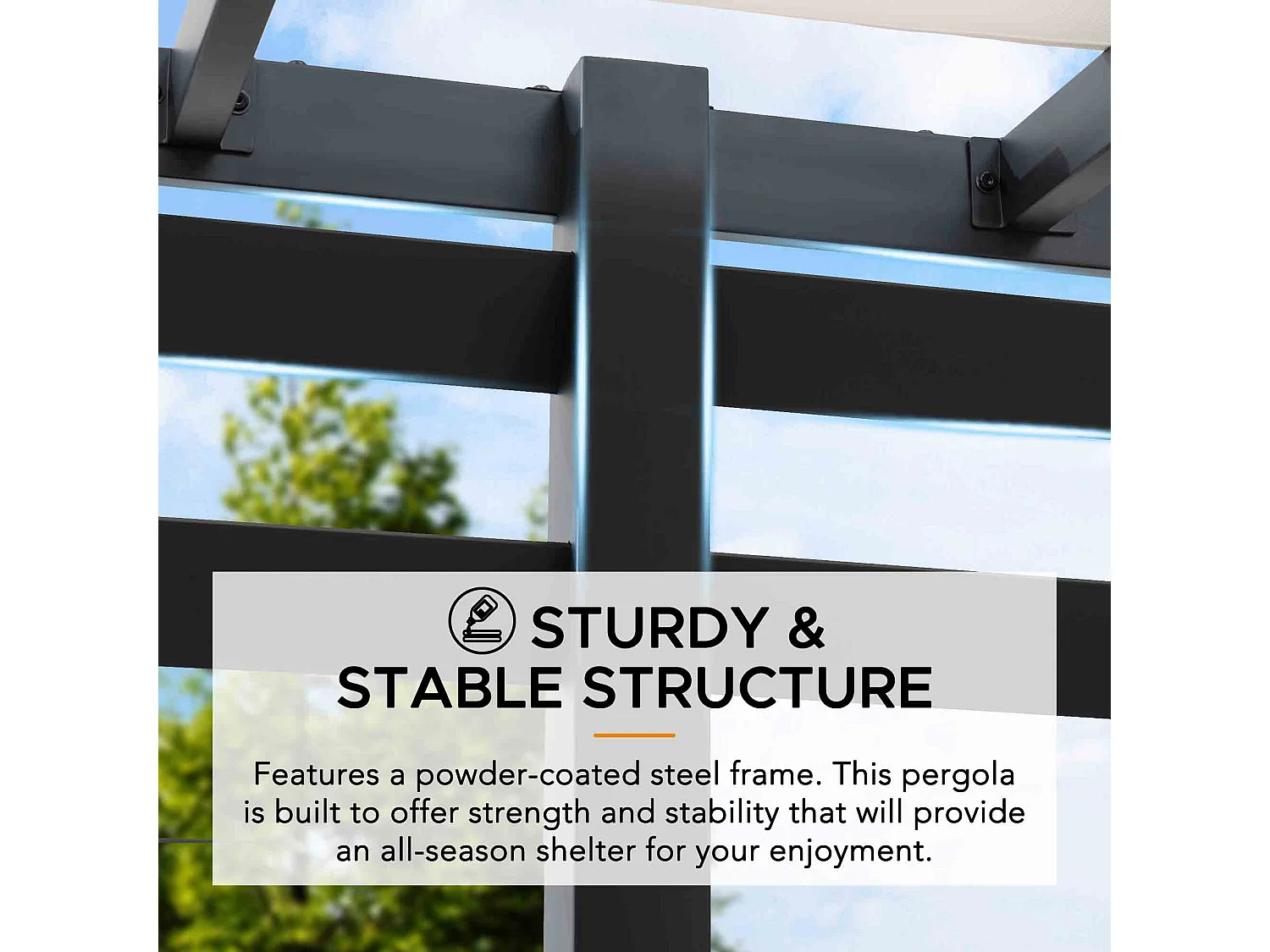 Kit pergola en acier avec auvent réglable blanc et mur d'intimité OETA 304 cm x 372 cm