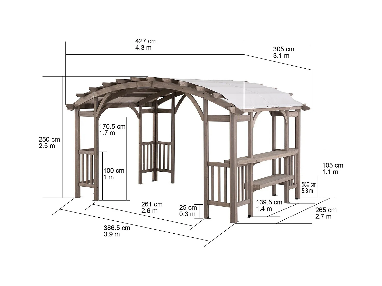 Pergola arquée à cadre en cèdre DAJTI 427 cm x 305 cm