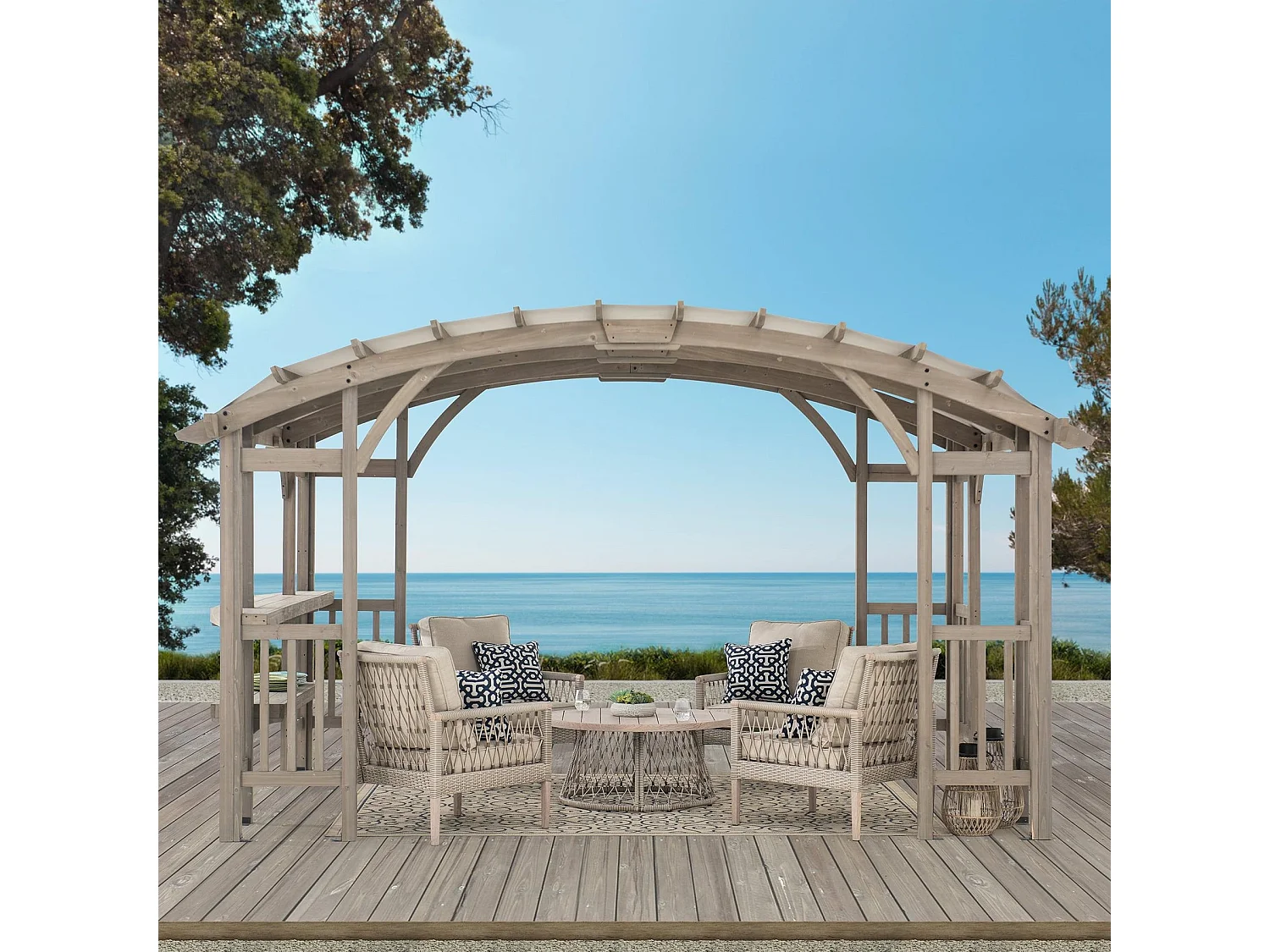 Pergola arquée à cadre en cèdre DAJTI 427 cm x 305 cm