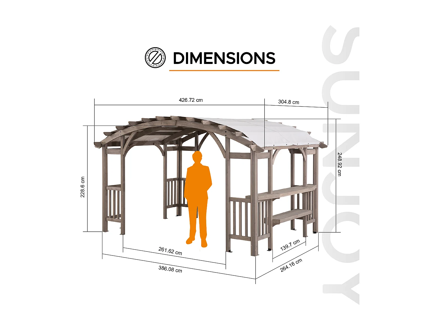 Pergola arquée à cadre en cèdre DAJTI 427 cm x 305 cm