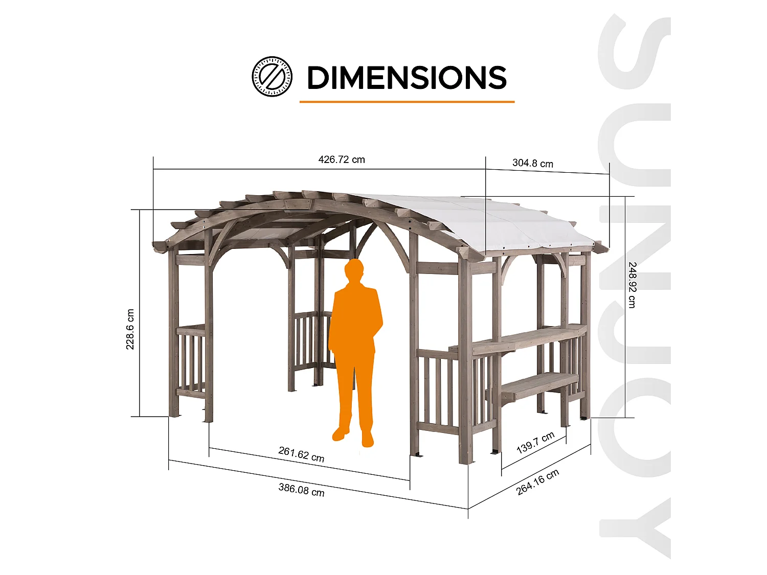 Pergola arquée à cadre en cèdre DAJTI 427 cm x 305 cm