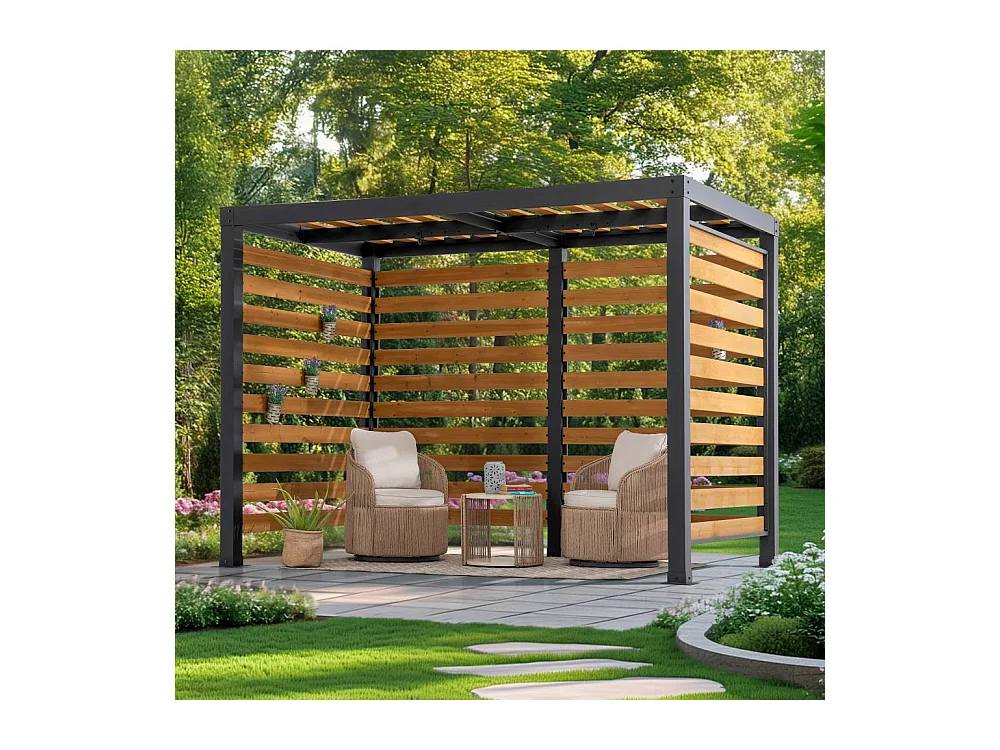 Pergola d'extérieur moderne en acier et bois pour jardin MARAO 191 cm x 313 cm