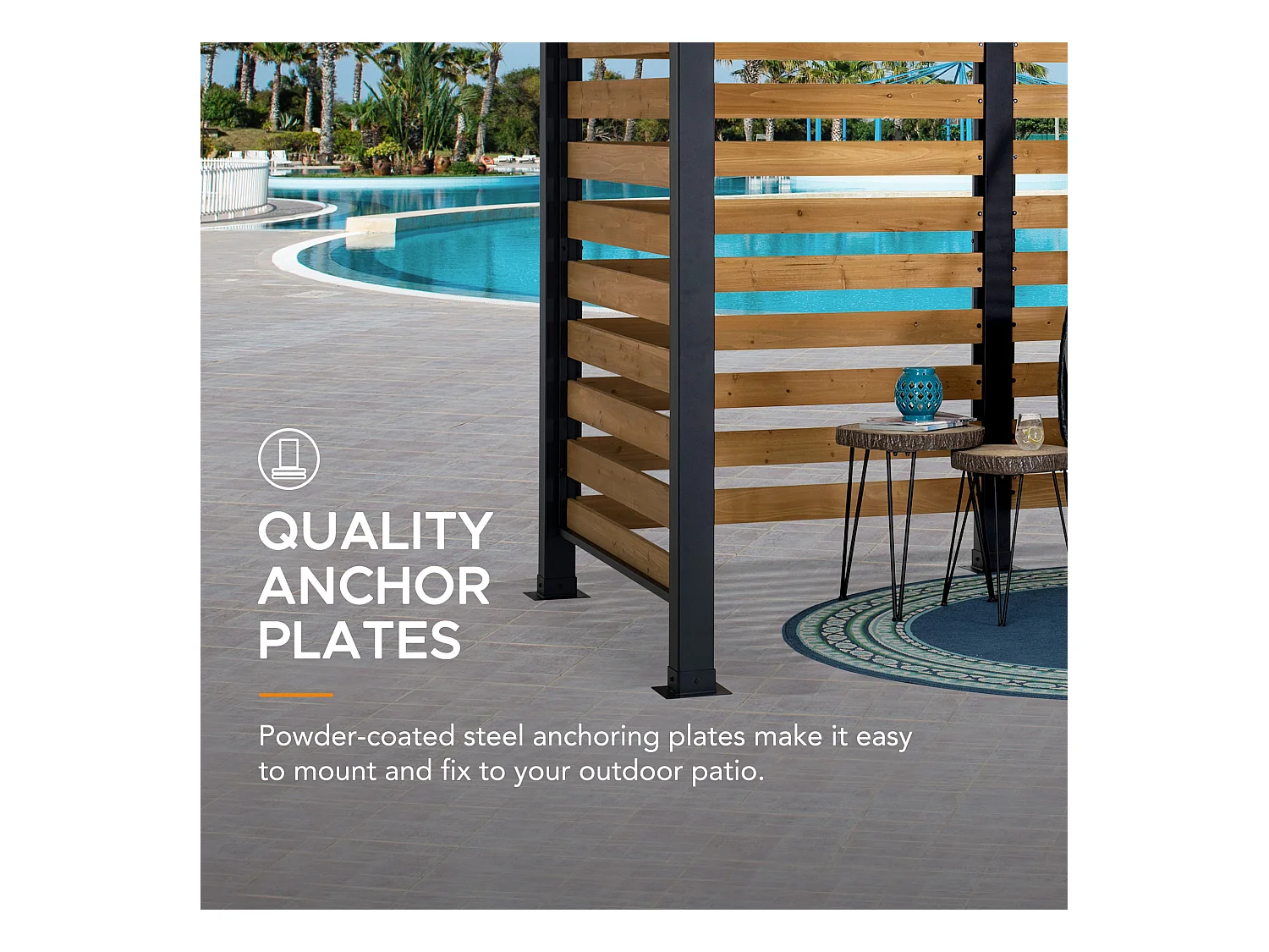 Pergola d'extérieur moderne en acier et bois pour jardin MARAO 191 cm x 313 cm