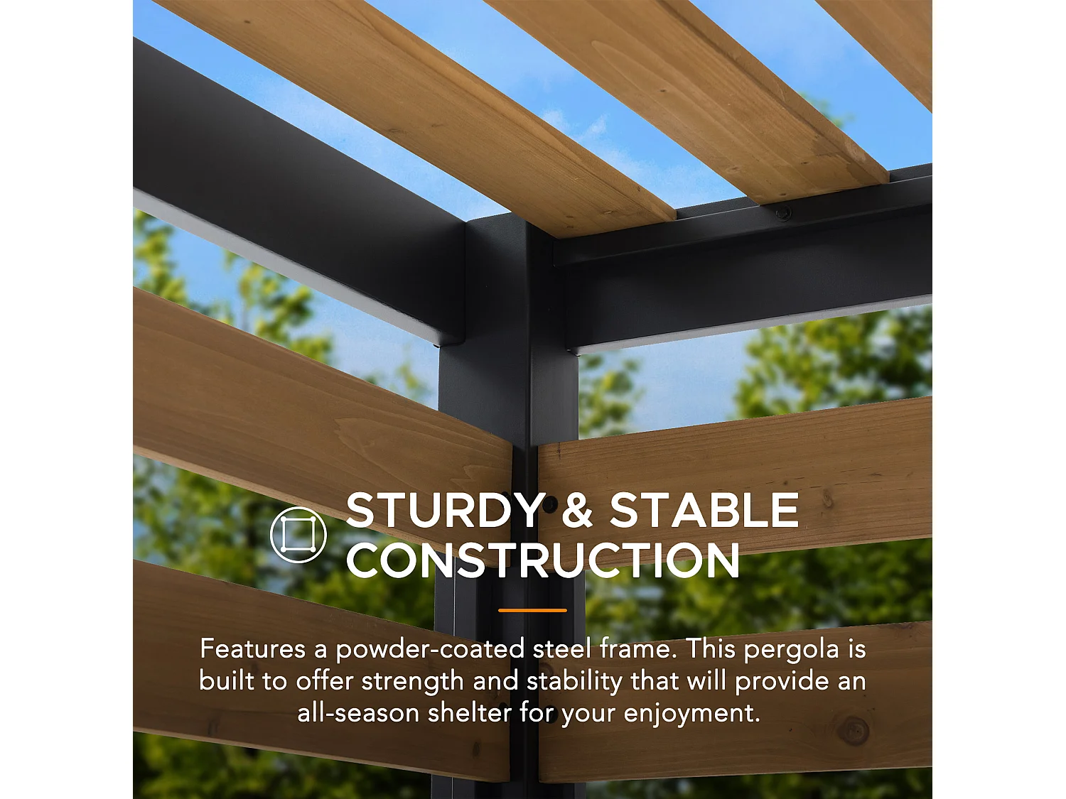 Pergola d'extérieur moderne en acier et bois pour jardin MARAO 191 cm x 313 cm