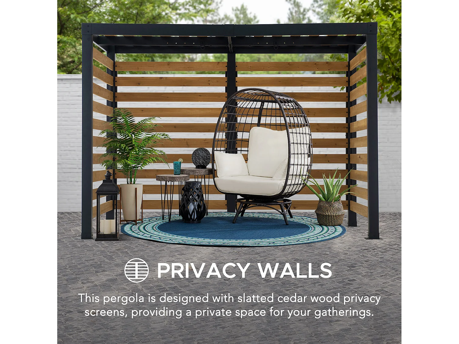 Pergola d'extérieur moderne en acier et bois pour jardin MARAO 191 cm x 313 cm