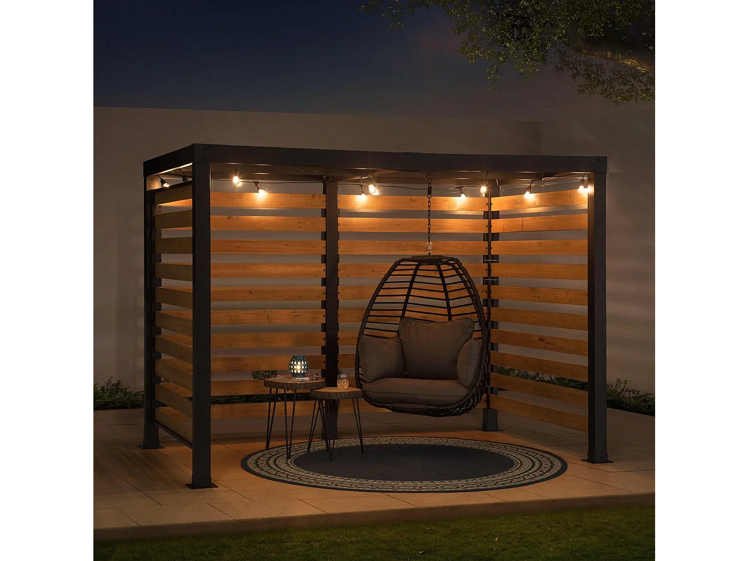 Pergola d'extérieur moderne en acier et bois pour jardin MARAO 191 cm x 313 cm