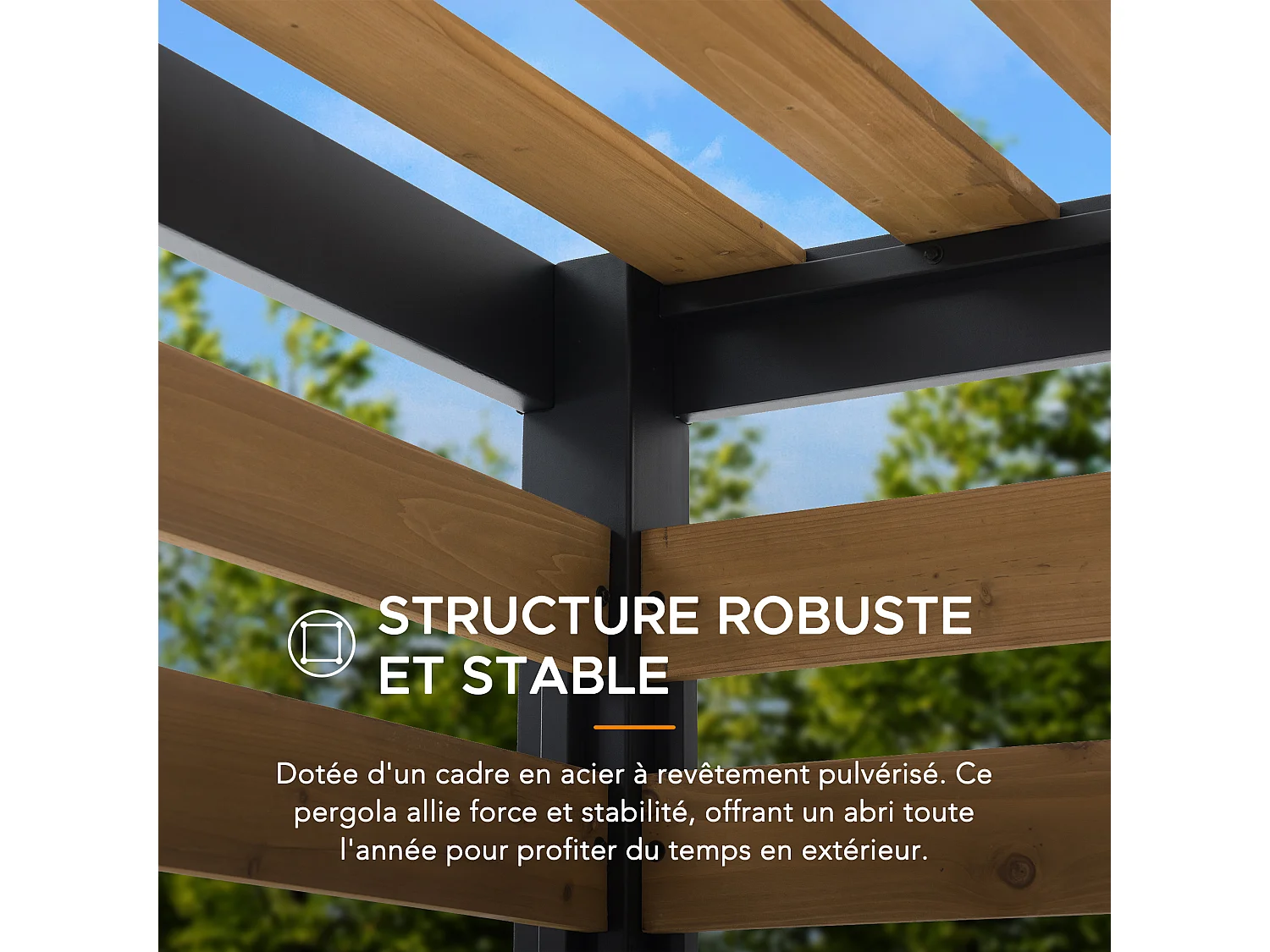 Pergola d'extérieur moderne en acier et bois pour jardin MARAO 191 cm x 313 cm