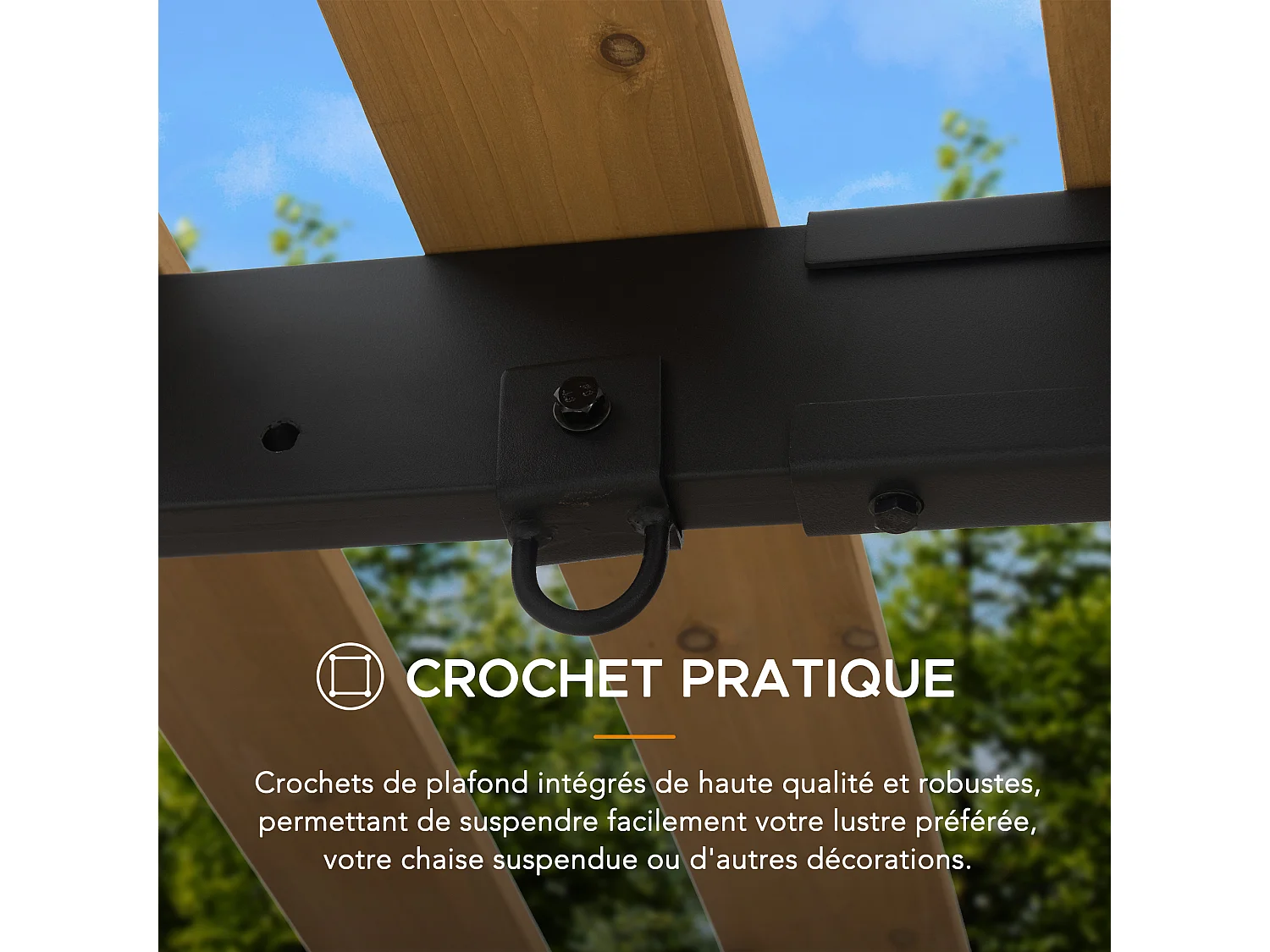 Pergola d'extérieur moderne en acier et bois pour jardin MARAO 191 cm x 313 cm