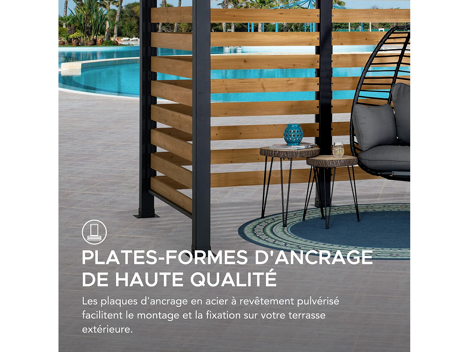 Pergola d'extérieur moderne en acier et bois pour jardin MARAO 191 cm x 313 cm