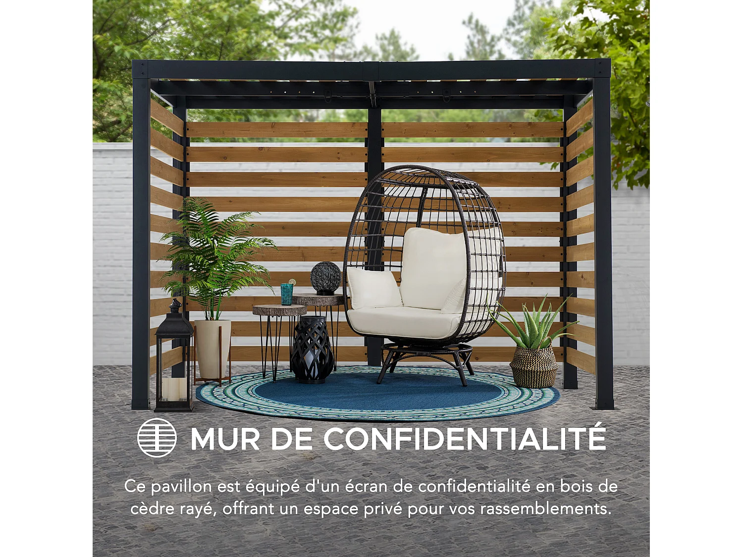 Pergola d'extérieur moderne en acier et bois pour jardin MARAO 191 cm x 313 cm