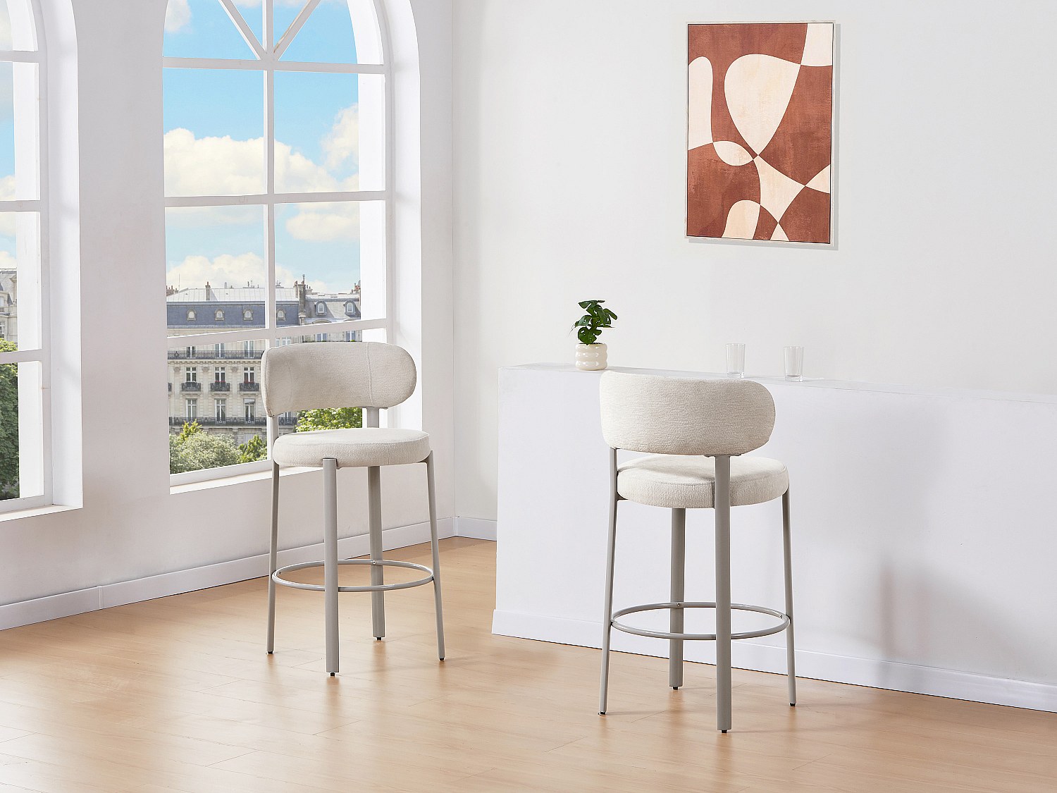 Vente-unique 2er-Set Hocker Aus Strukturiertem Stoff Und Metall - Creme - Asilova