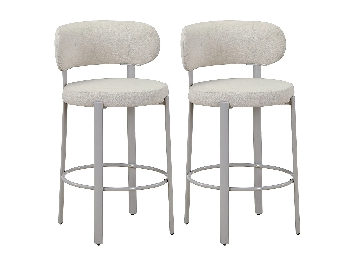 Lot de 2 tabourets en tissu texturé et métal - Crème - ASILOVA